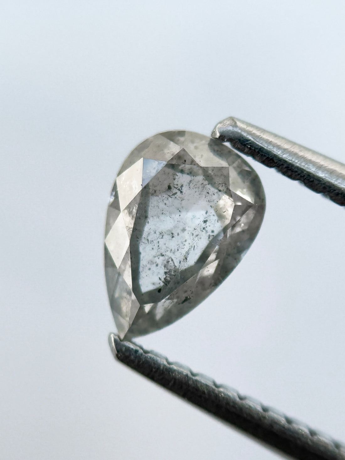 0.79 Ct Pear Rose Cut Grey Natural Salt and Pepper Diamond