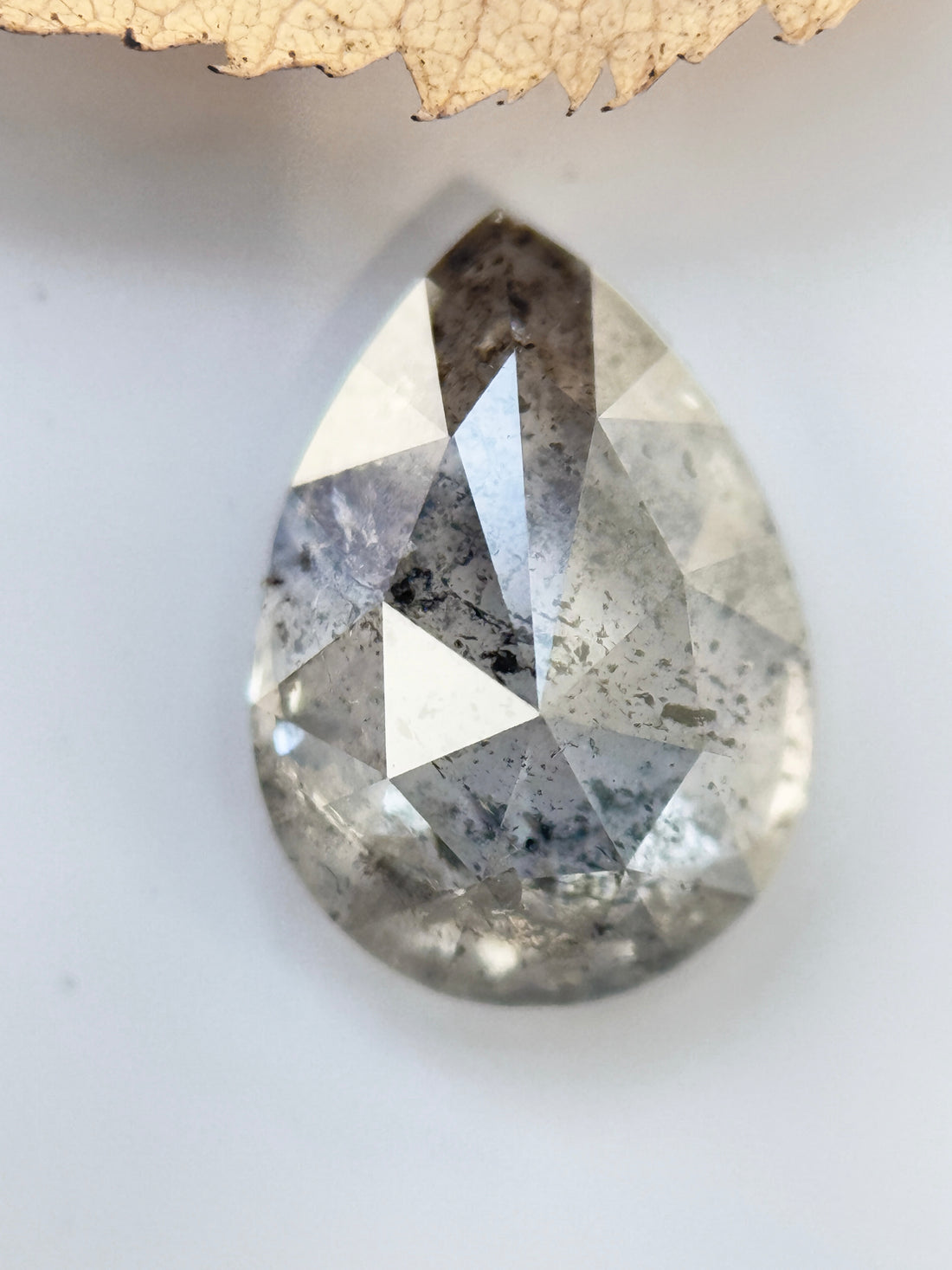 1.56 Ct Pear Rose Cut Grey Natural Salt and Pepper Diamond