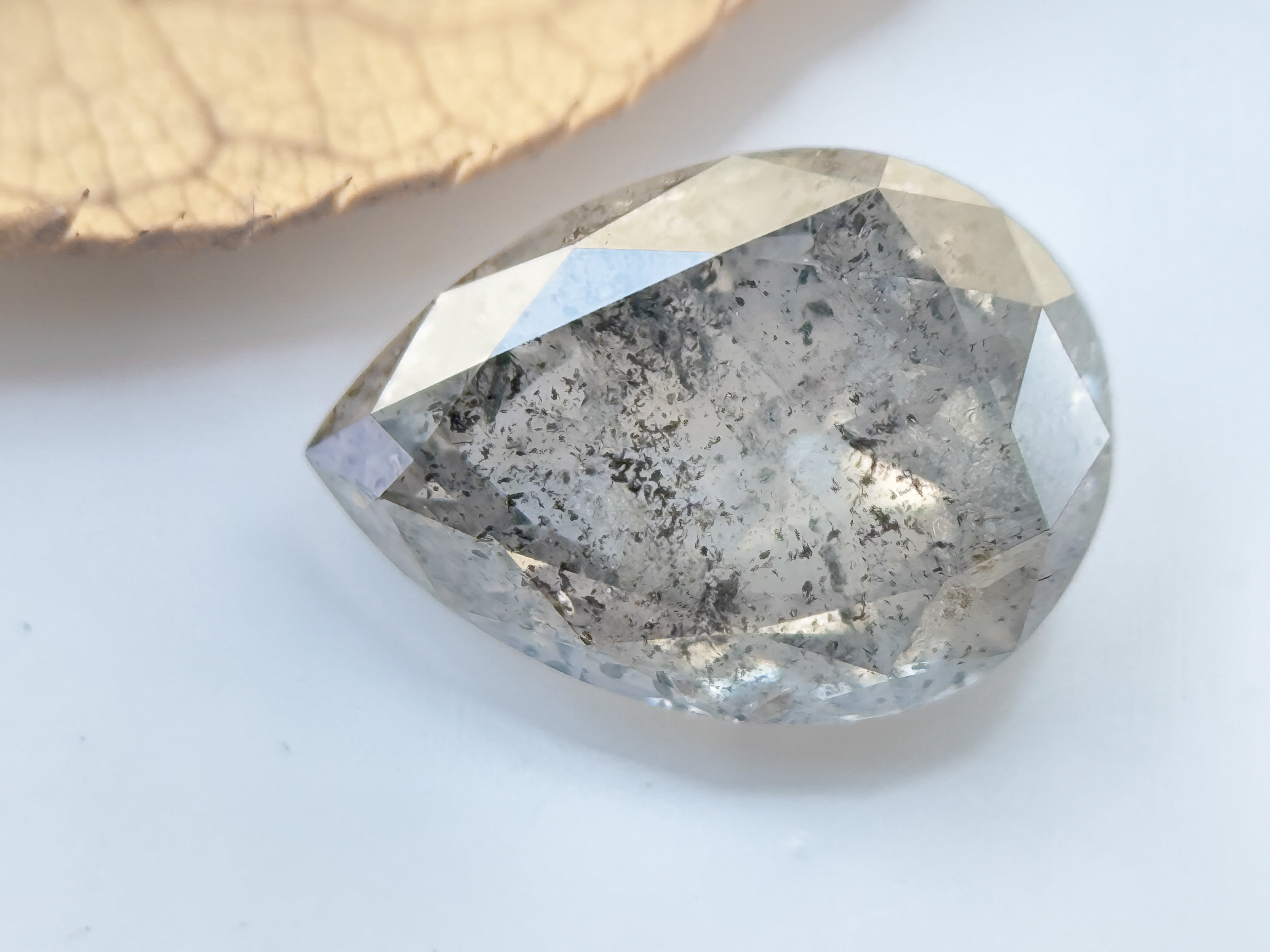 1.56 Ct Pear Rose Cut Grey Natural Salt and Pepper Diamond
