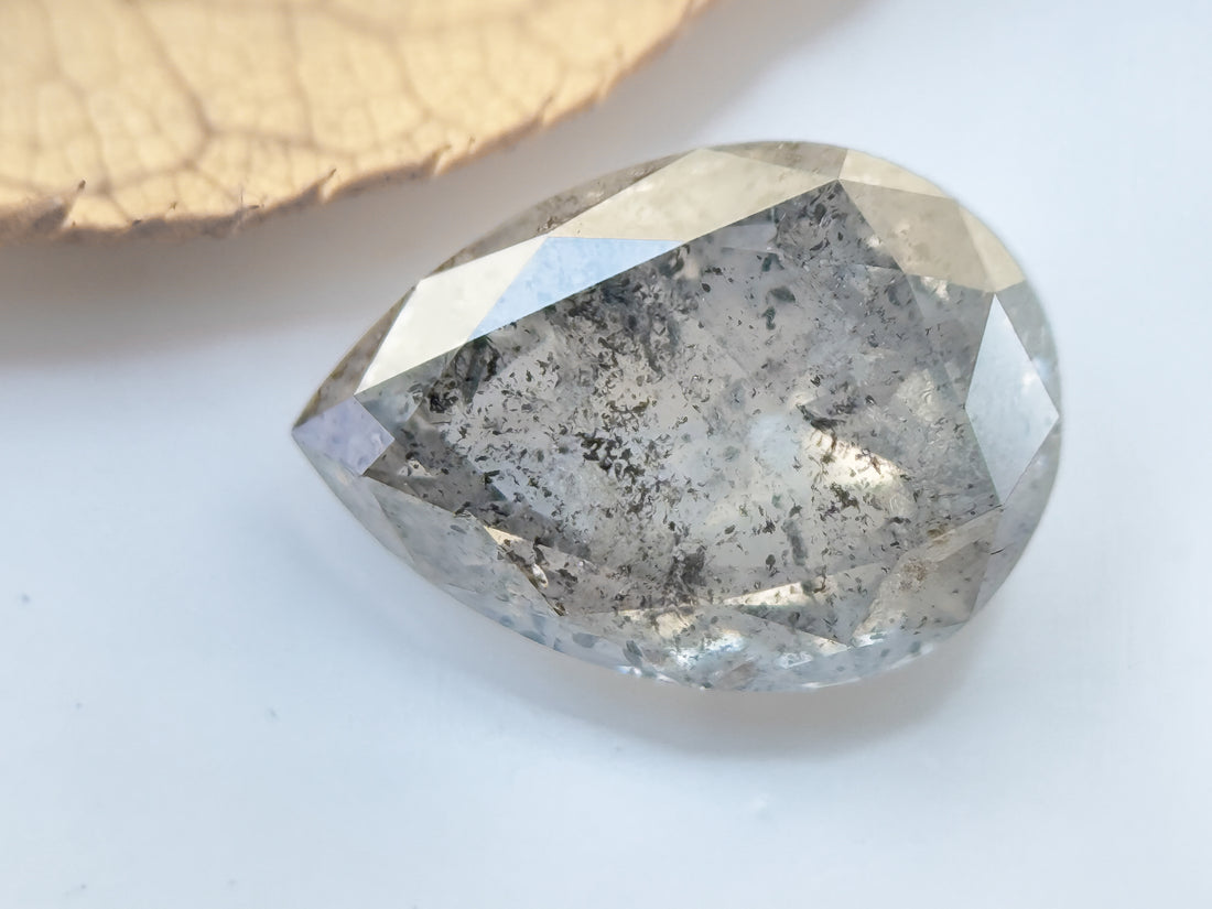 1.56 Ct Pear Rose Cut Grey Natural Salt and Pepper Diamond