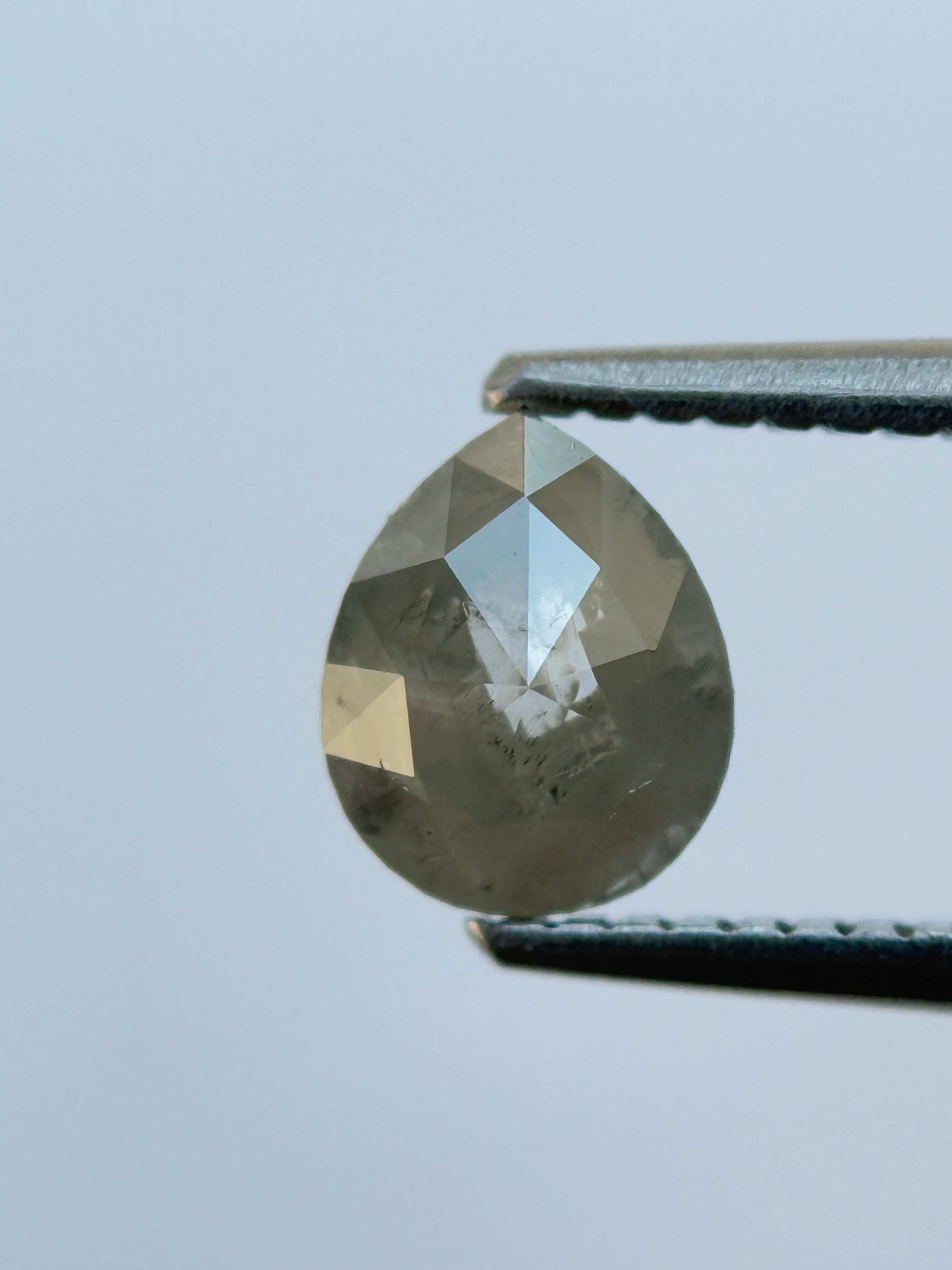 0.97 Ct Pear Rose Cut Grey Natural Salt and Pepper Diamond