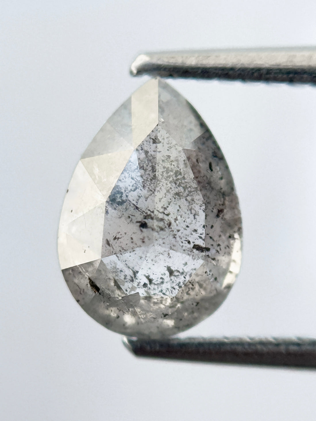 1.56 Ct Pear Rose Cut Grey Natural Salt and Pepper Diamond