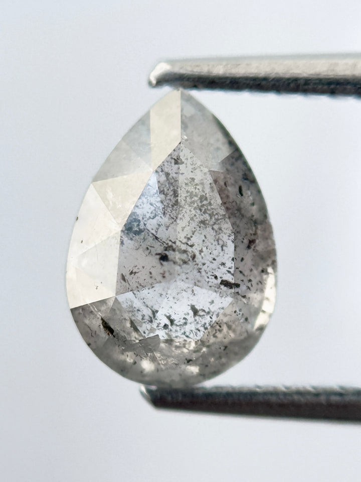 1.56 Ct Pear Rose Cut Grey Natural Salt and Pepper Diamond