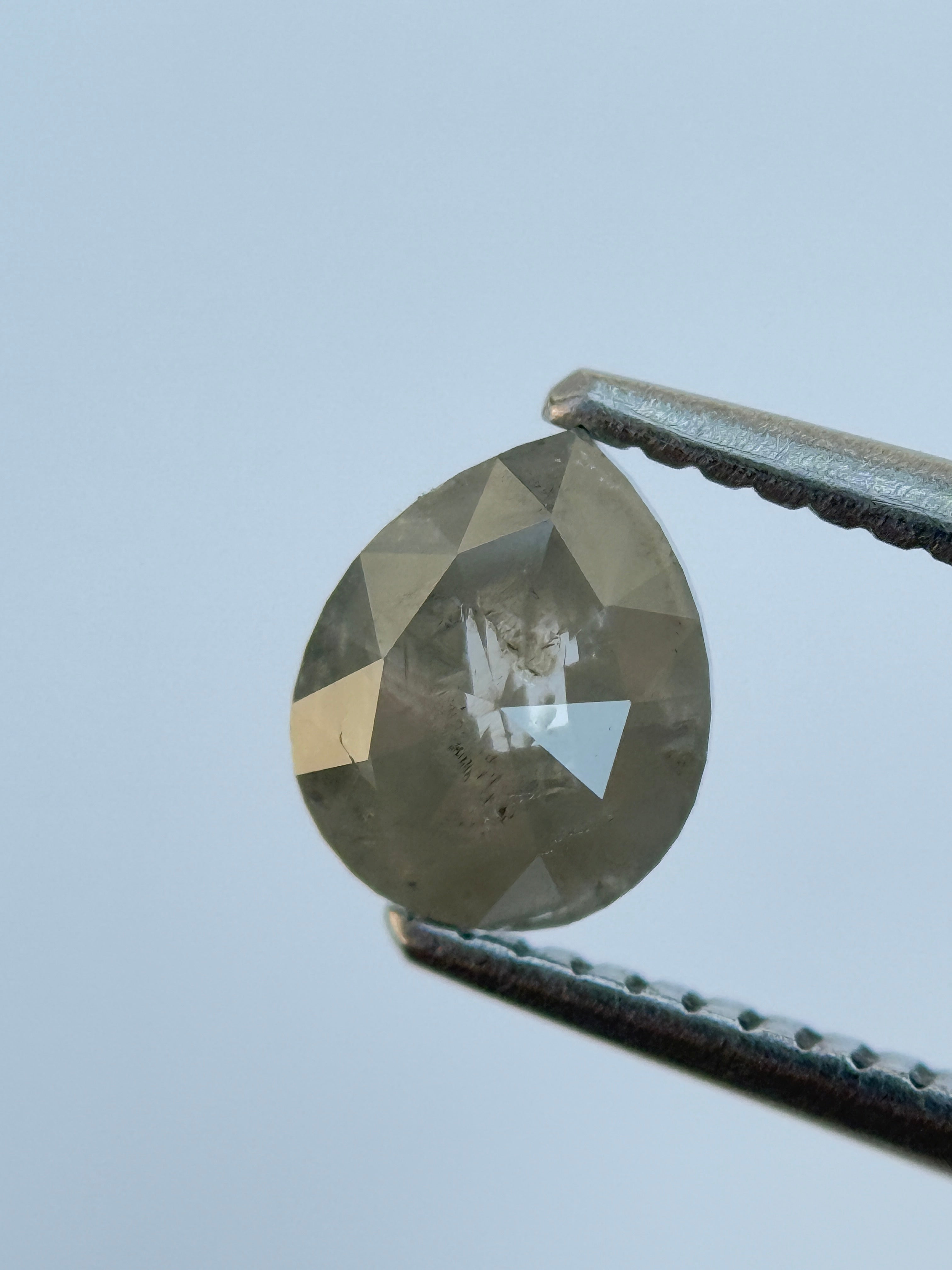 0.97 Ct Pear Rose Cut Grey Natural Salt and Pepper Diamond