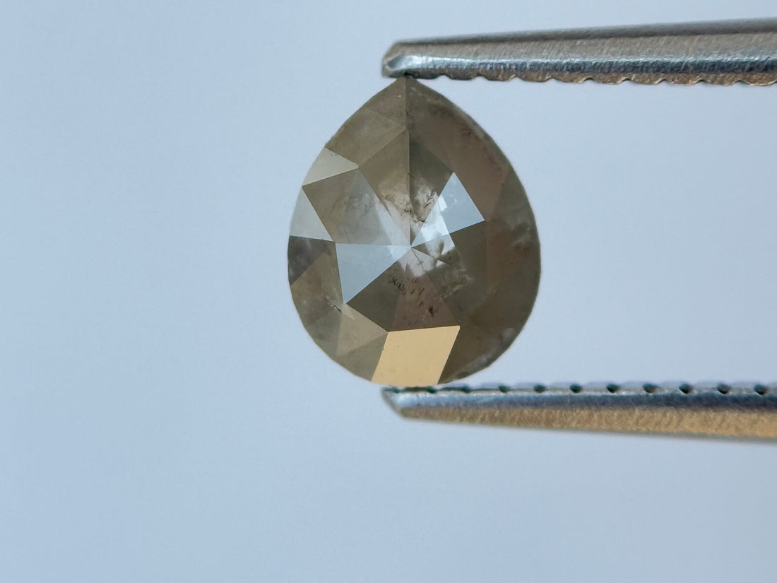 0.97 Ct Pear Rose Cut Grey Natural Salt and Pepper Diamond