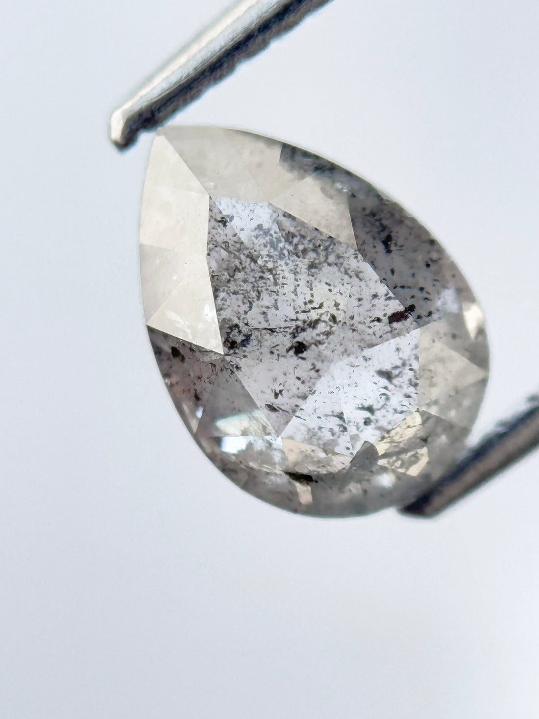 1.56 Ct Pear Rose Cut Grey Natural Salt and Pepper Diamond