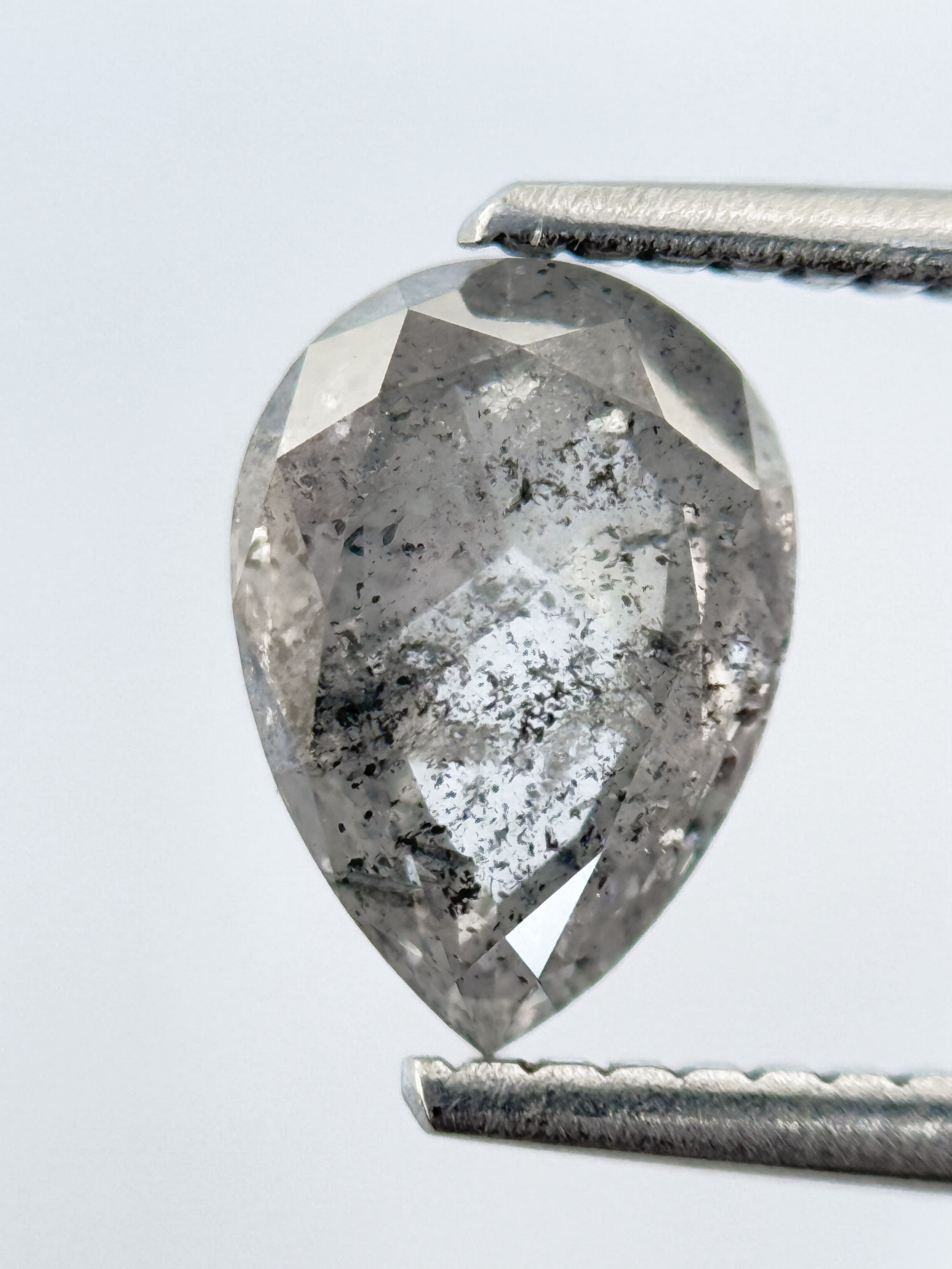 1.56 Ct Pear Rose Cut Grey Natural Salt and Pepper Diamond