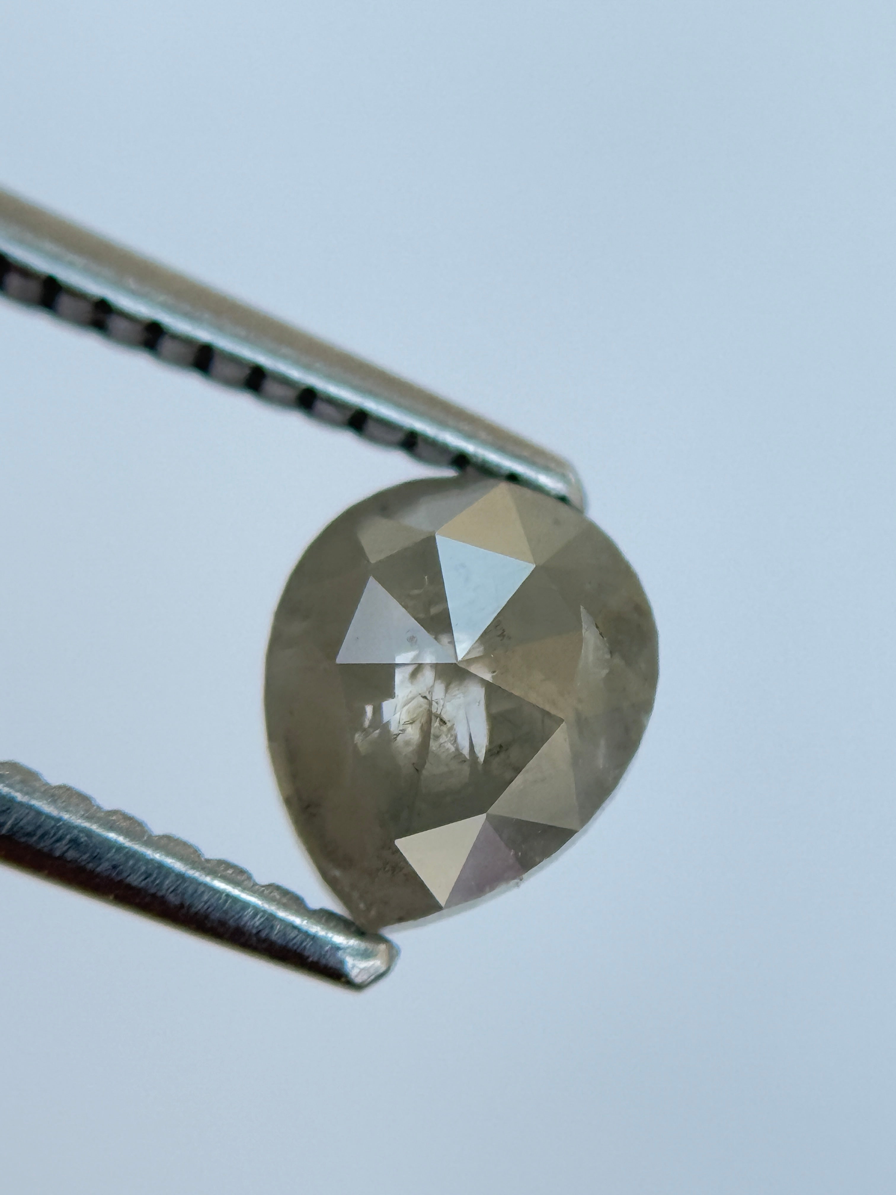 0.97 Ct Pear Rose Cut Grey Natural Salt and Pepper Diamond