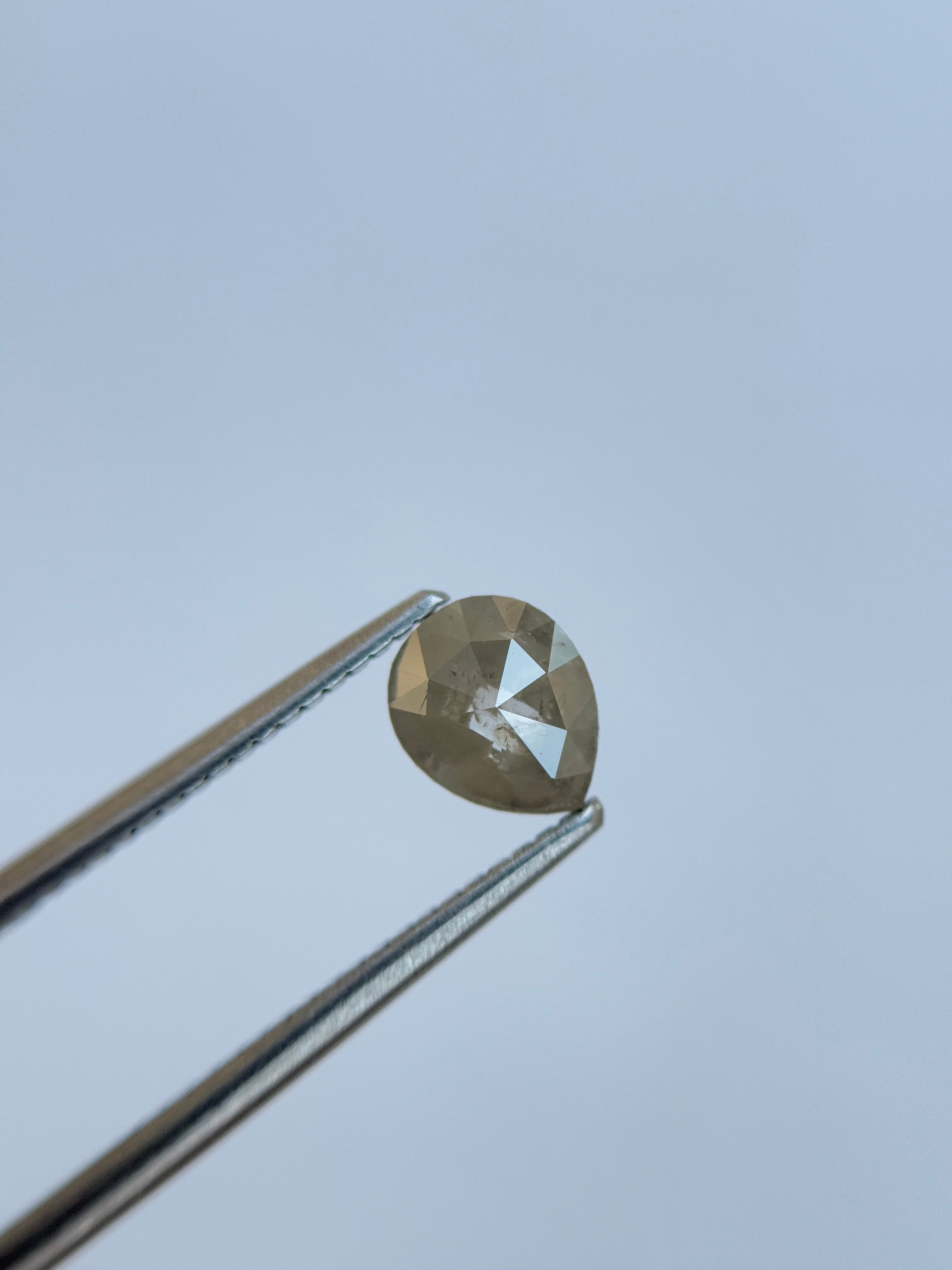 0.97 Ct Pear Rose Cut Grey Natural Salt and Pepper Diamond