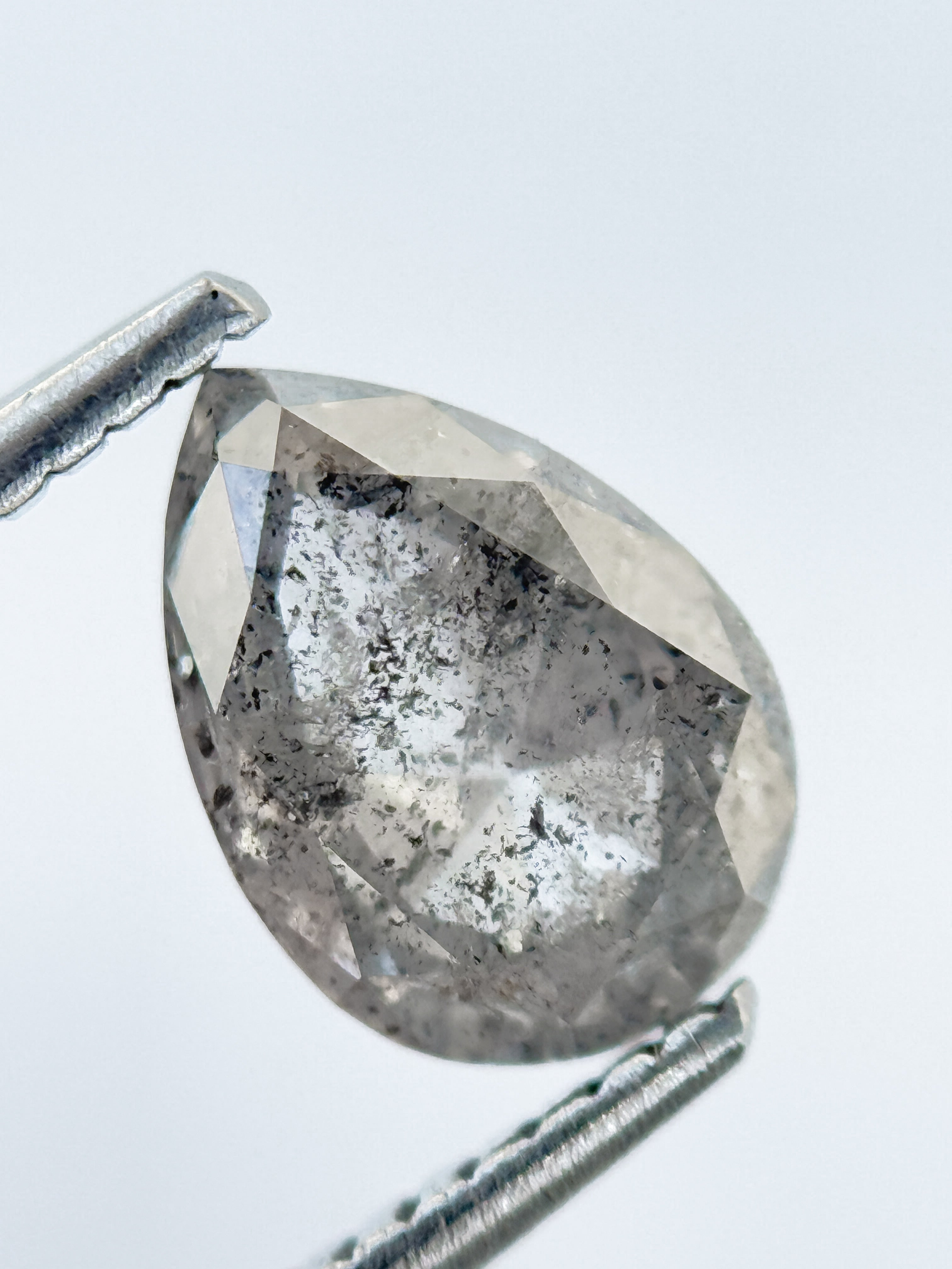 1.56 Ct Pear Rose Cut Grey Natural Salt and Pepper Diamond