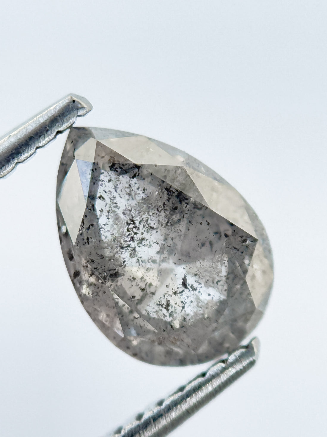 1.56 Ct Pear Rose Cut Grey Natural Salt and Pepper Diamond