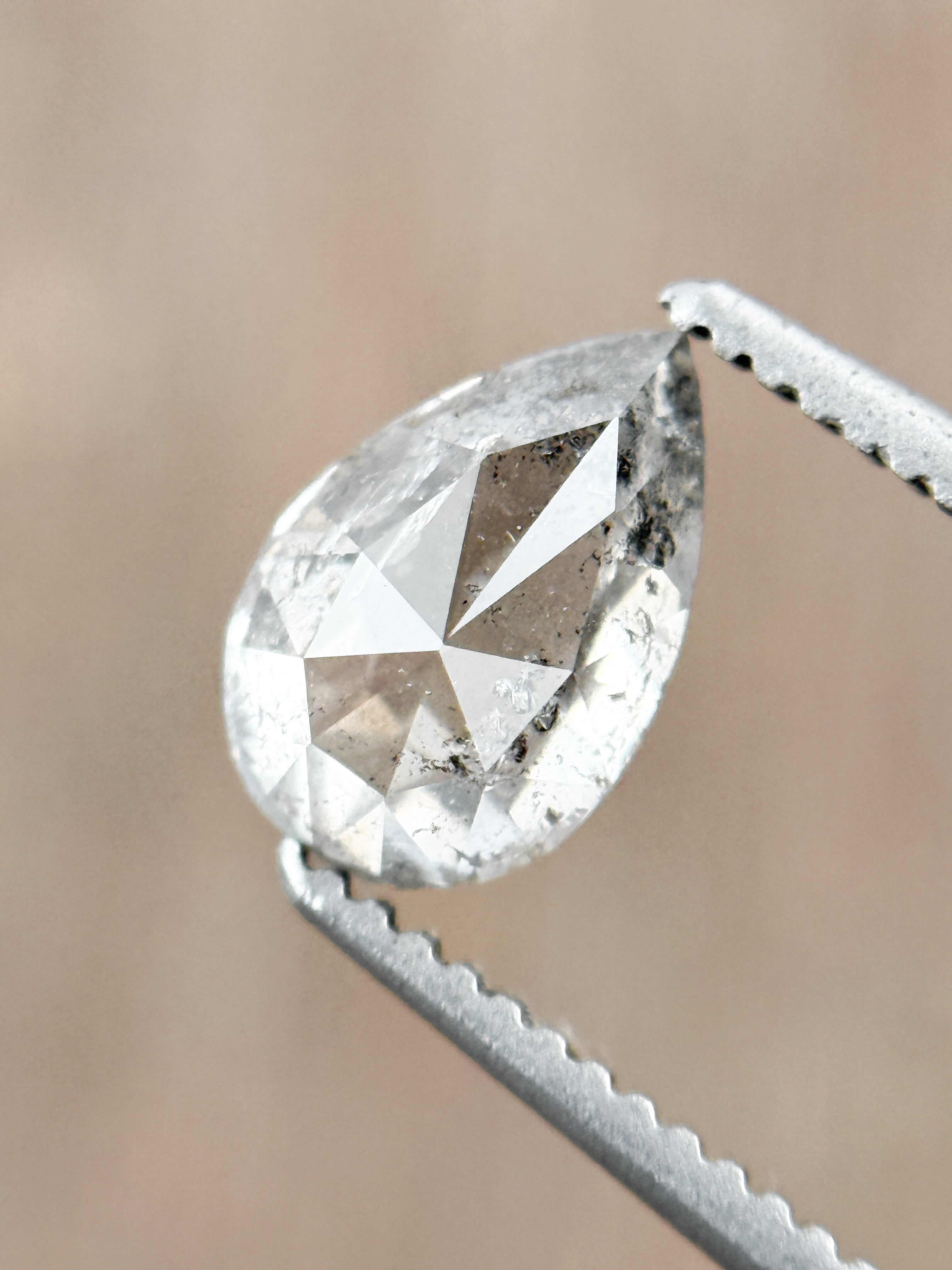 0.90 Ct Pear Rose Cut Grey Natural Fancy Diamond