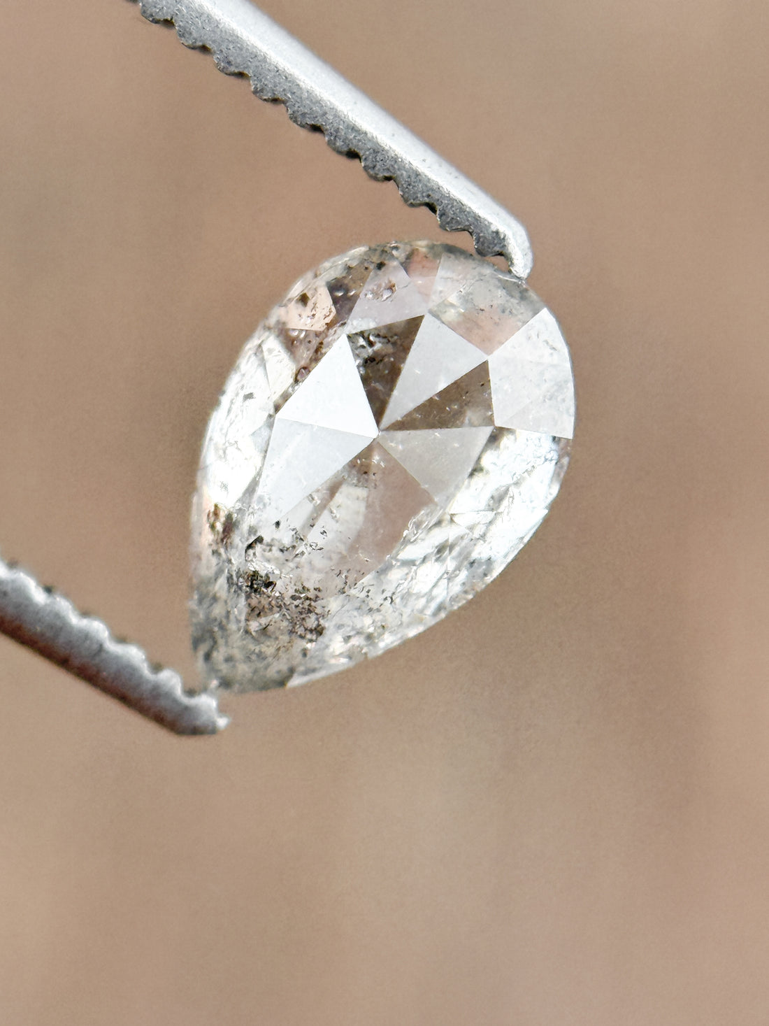 0.90 Ct Pear Rose Cut Grey Natural Fancy Diamond