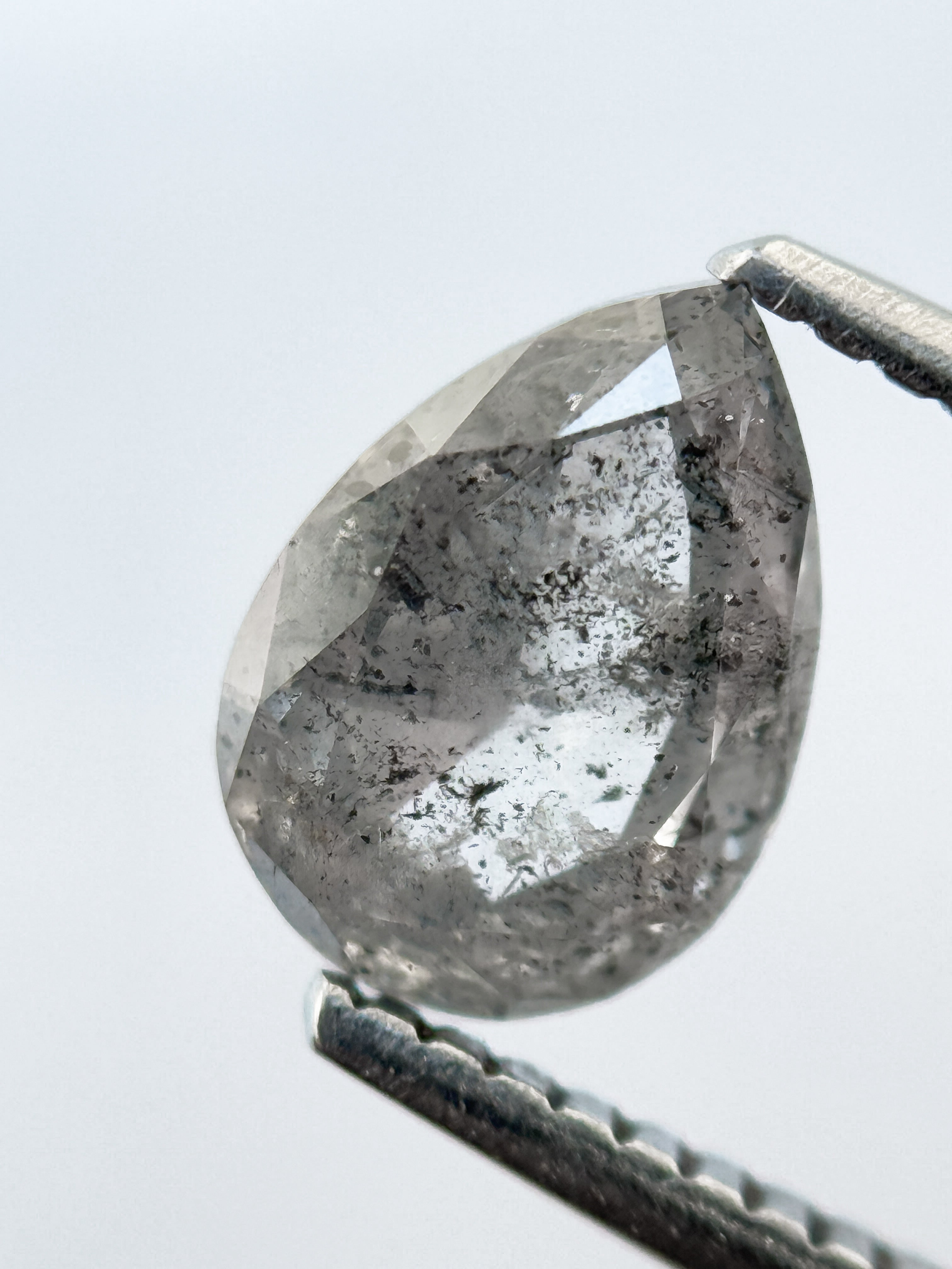 1.56 Ct Pear Rose Cut Grey Natural Salt and Pepper Diamond