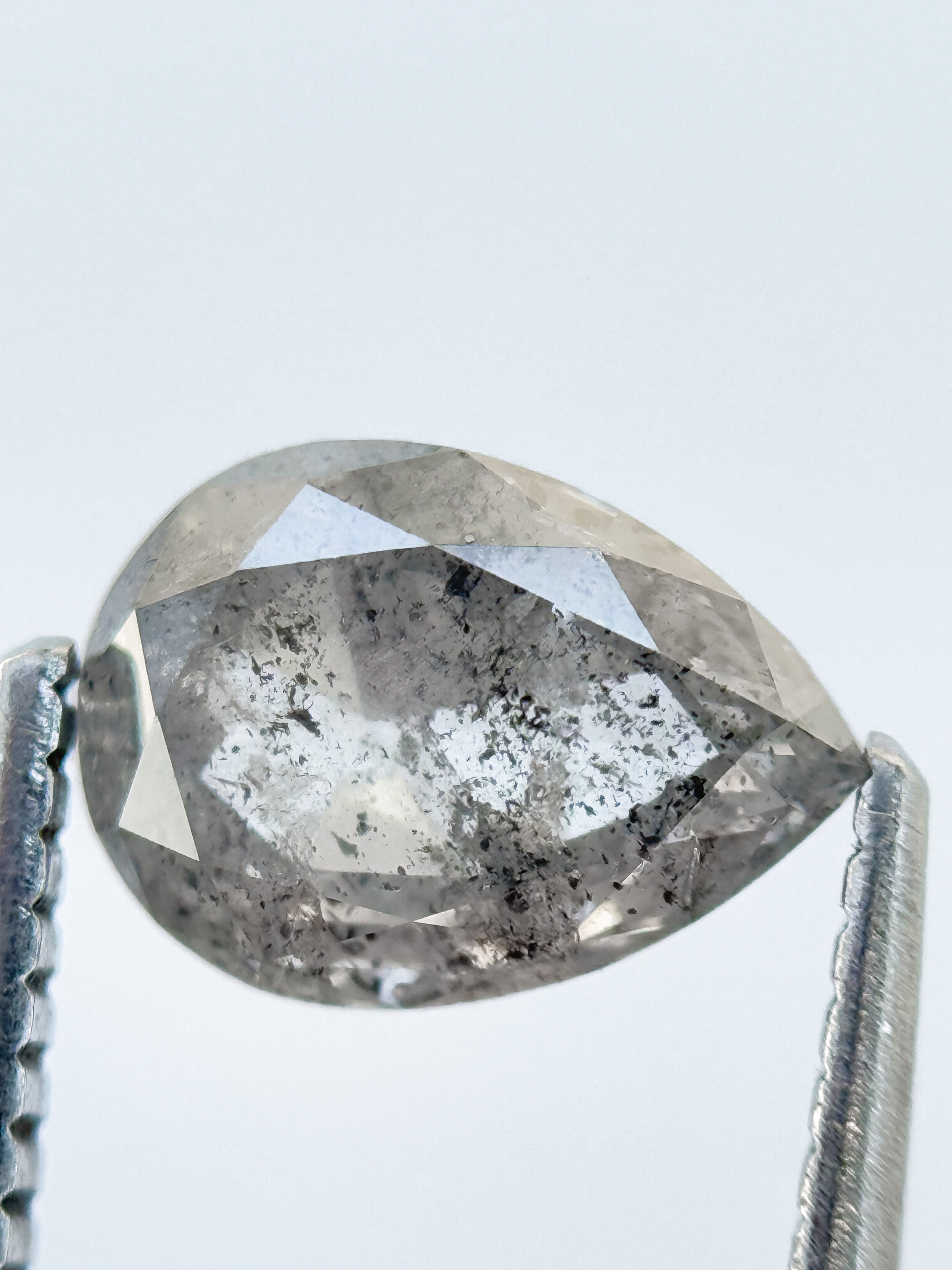 1.56 Ct Pear Rose Cut Grey Natural Salt and Pepper Diamond