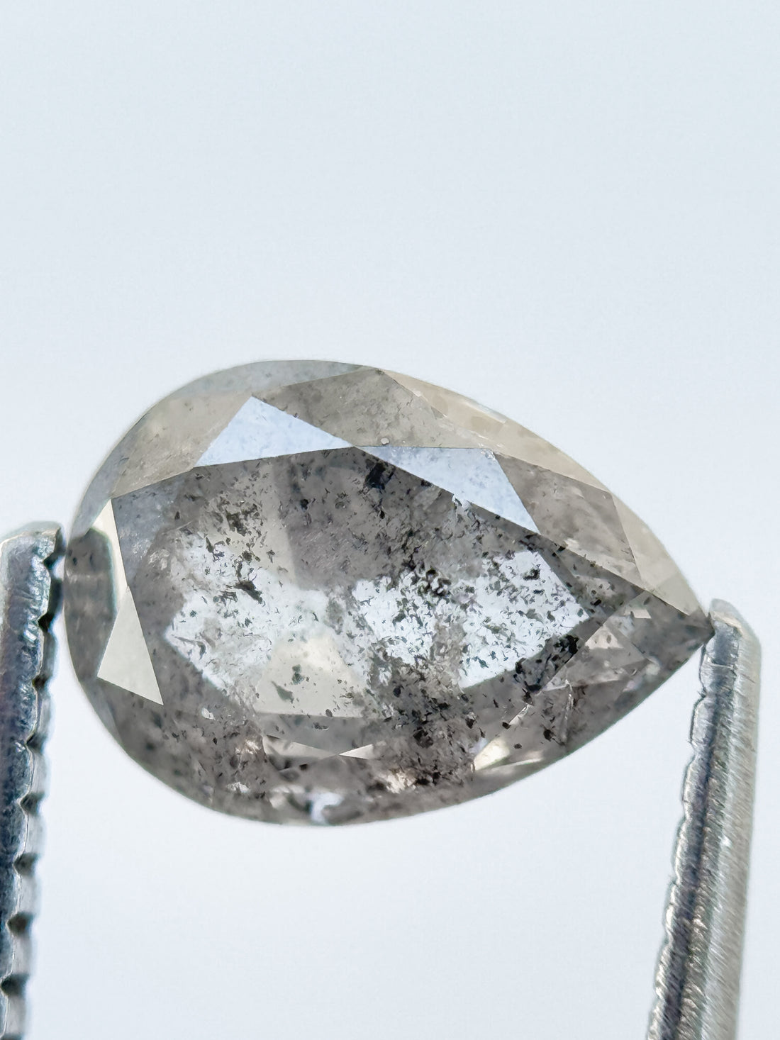 1.56 Ct Pear Rose Cut Grey Natural Salt and Pepper Diamond