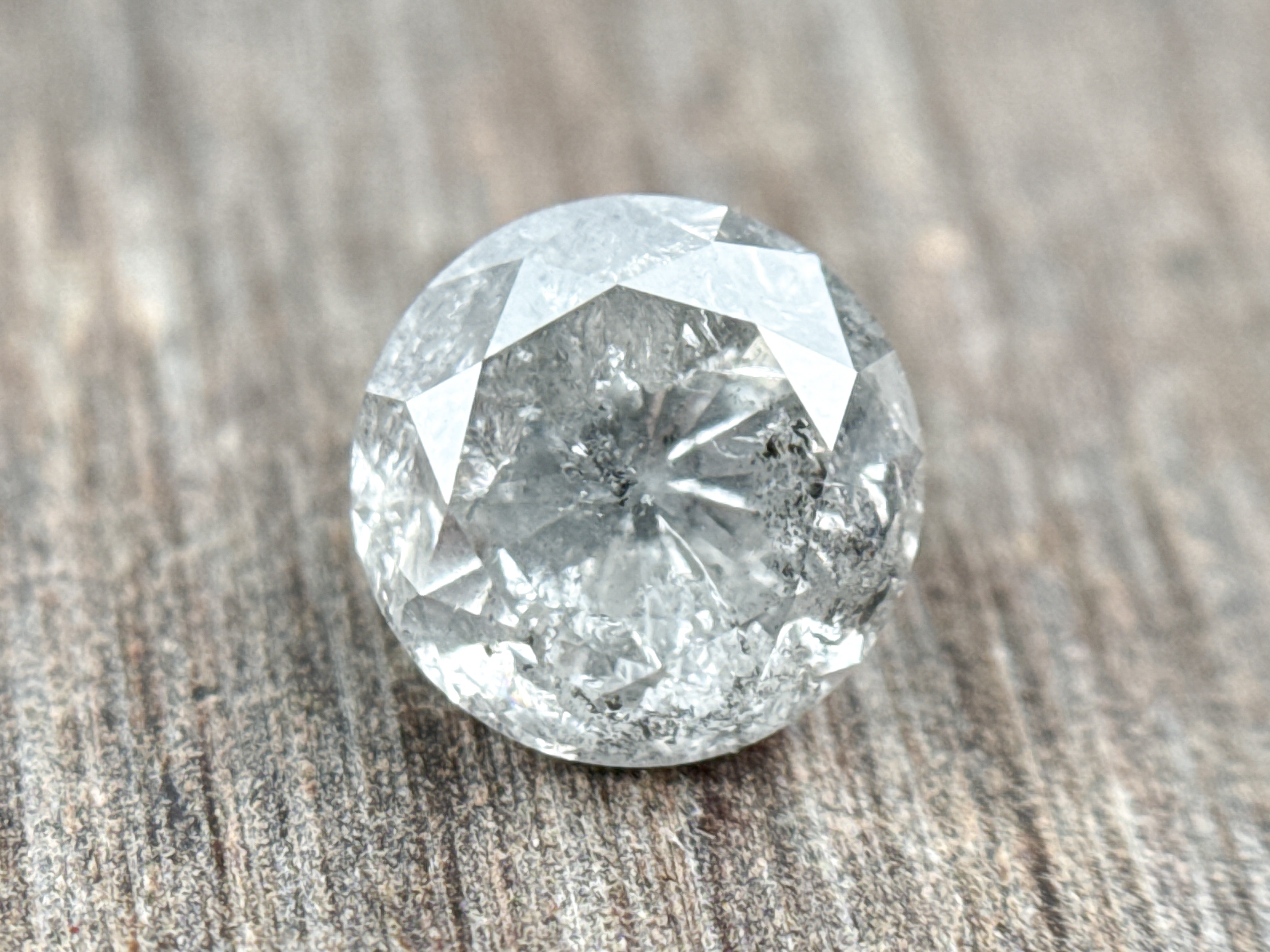 1.58 Ct Round Rose Cut Grey Natural Salt and Pepper Diamond