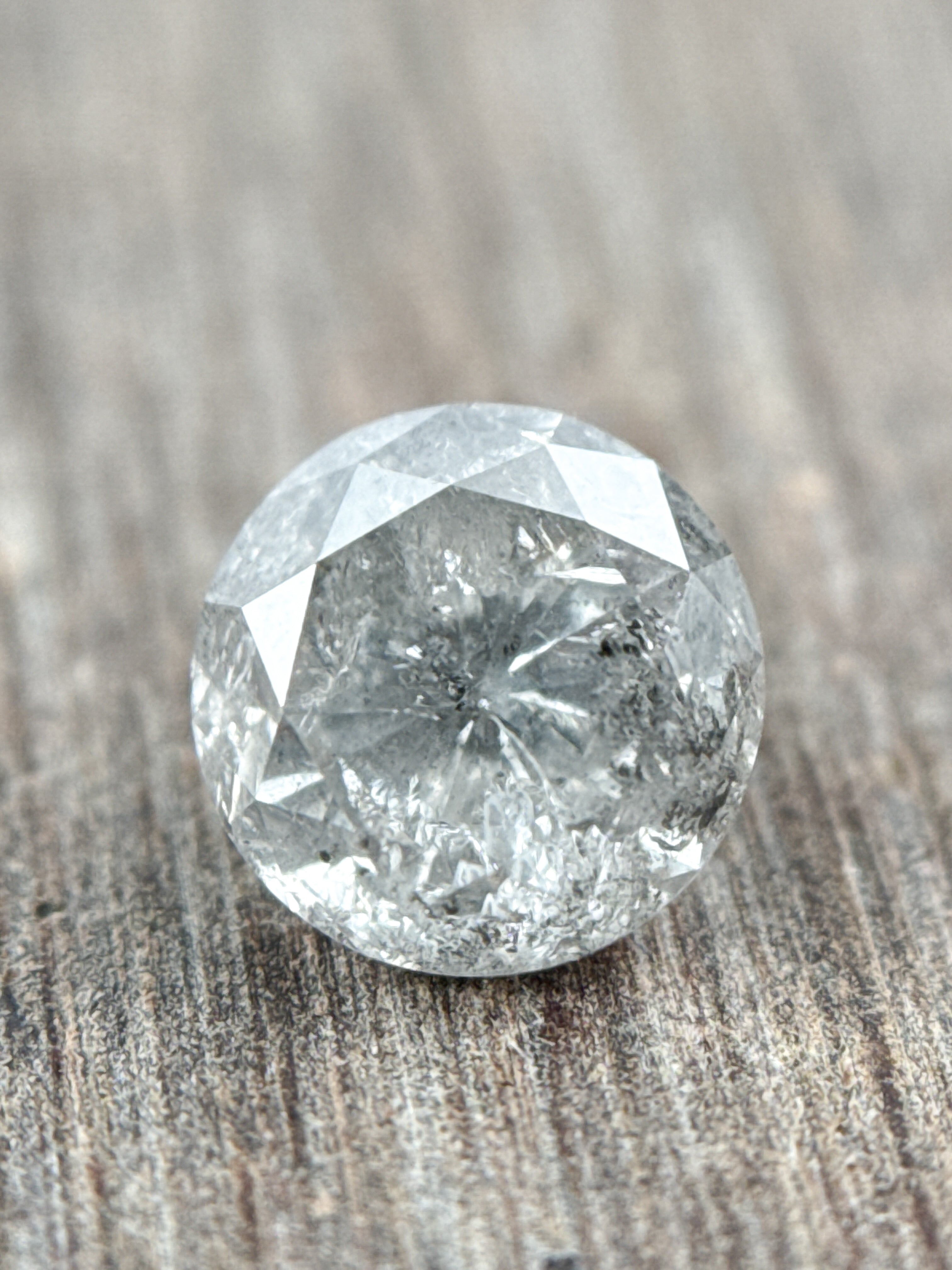 1.58 Ct Round Rose Cut Grey Natural Salt and Pepper Diamond