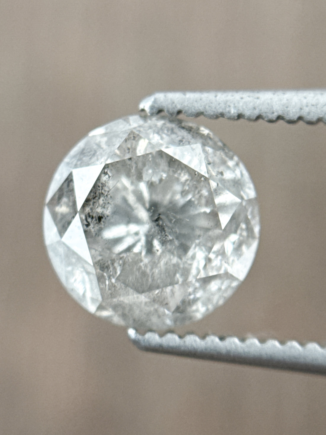 1.58 Ct Round Rose Cut Grey Natural Salt and Pepper Diamond