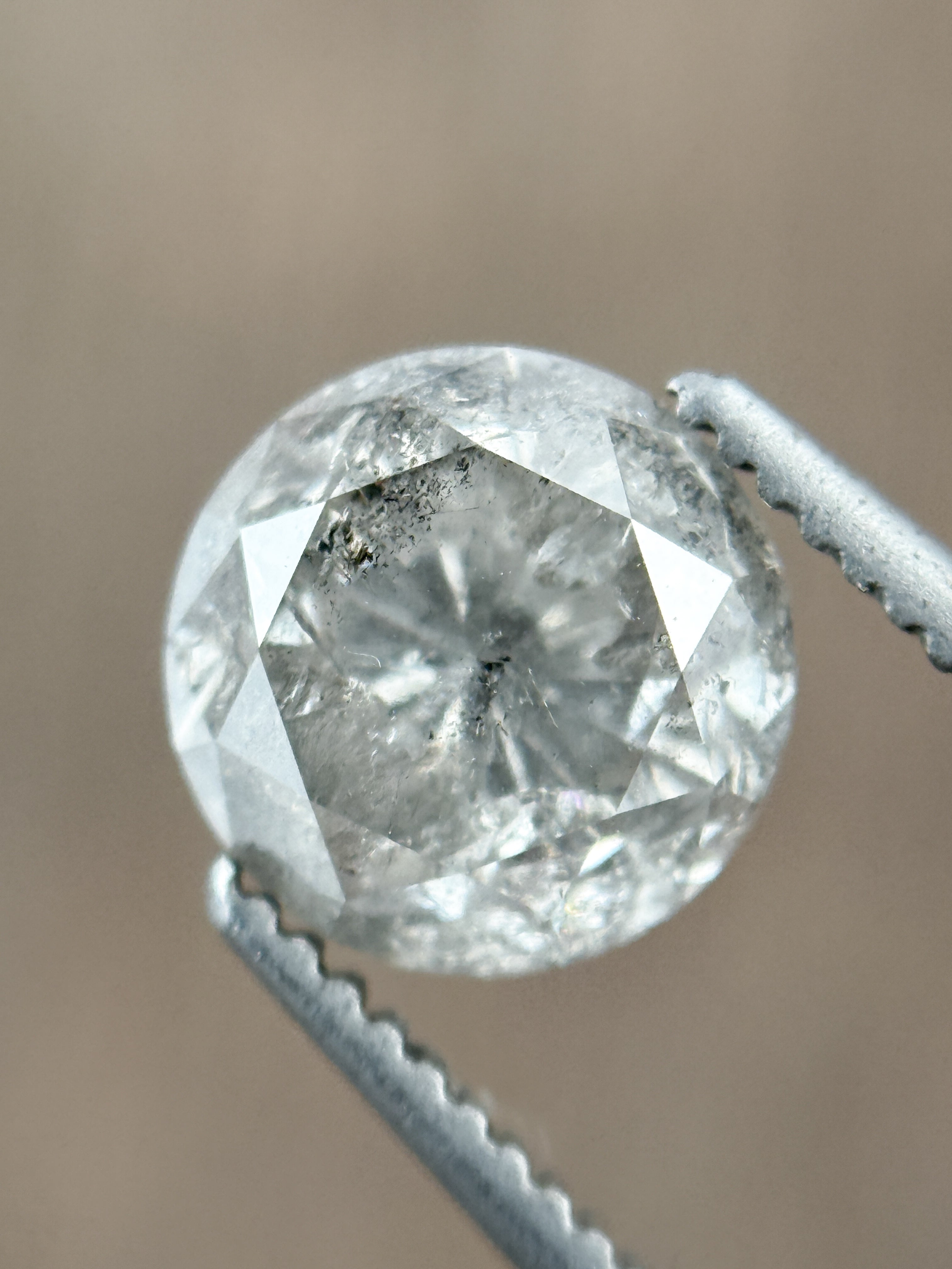 1.58 Ct Round Rose Cut Grey Natural Salt and Pepper Diamond
