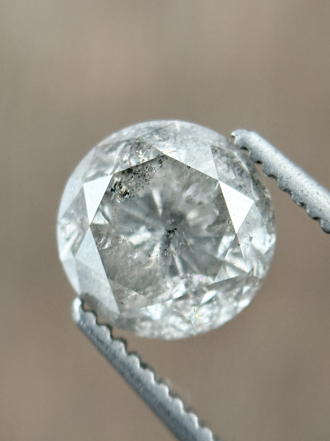 1.58 Ct Round Rose Cut Grey Natural Salt and Pepper Diamond