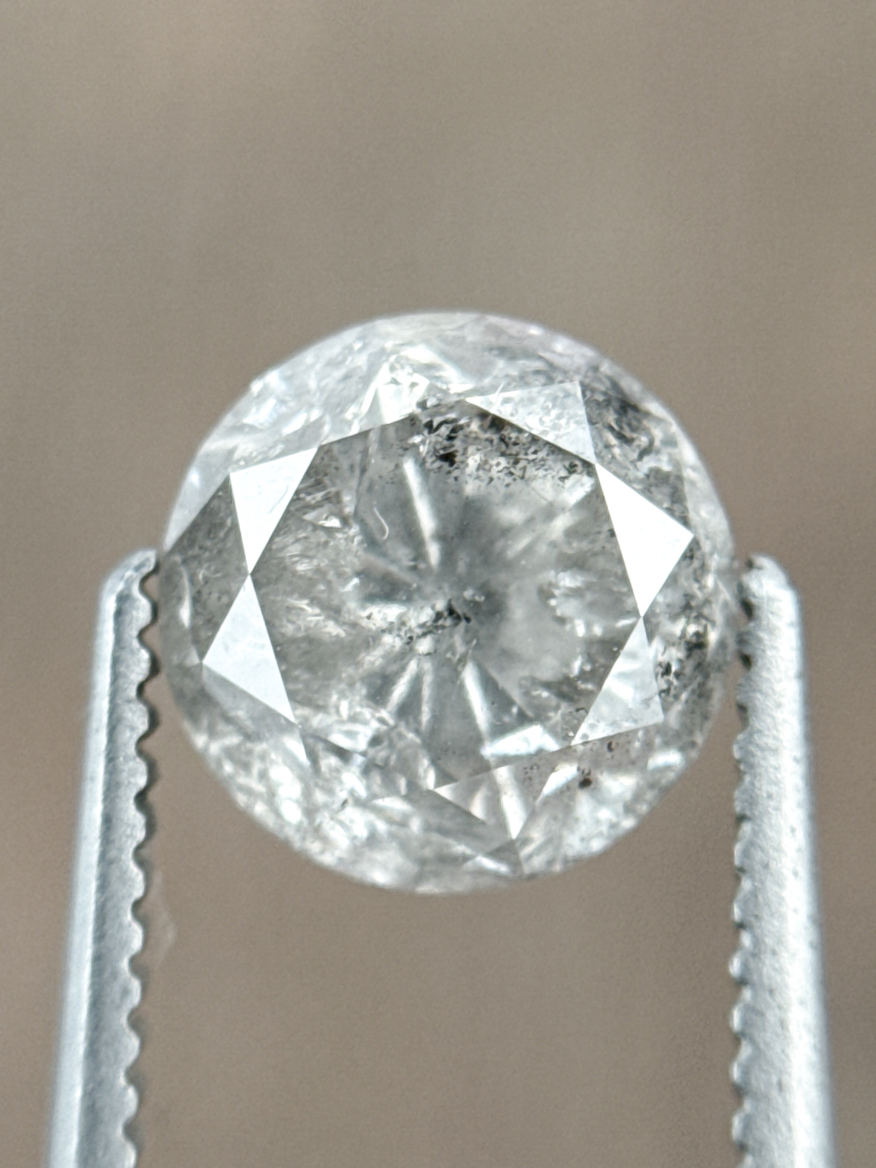 1.58 Ct Round Rose Cut Grey Natural Salt and Pepper Diamond
