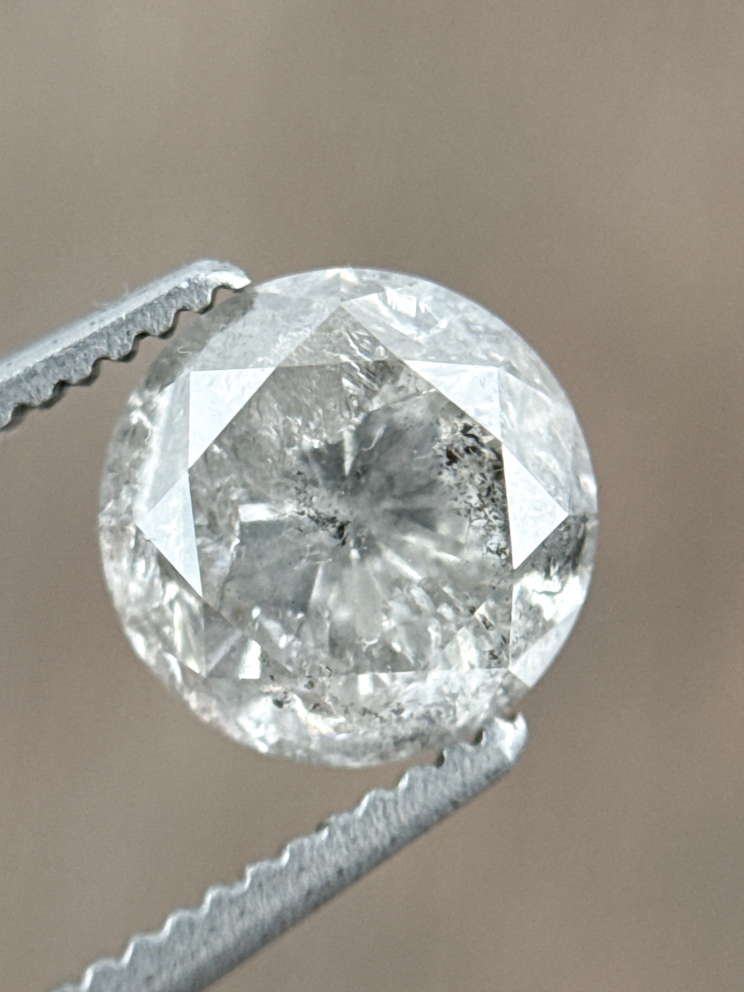 1.58 Ct Round Rose Cut Grey Natural Salt and Pepper Diamond
