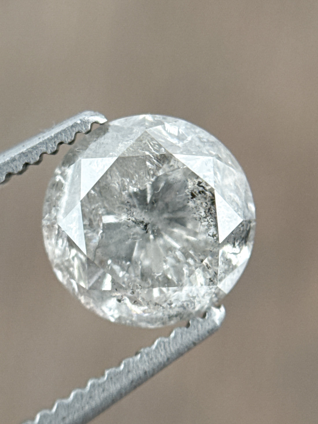1.58 Ct Round Rose Cut Grey Natural Salt and Pepper Diamond