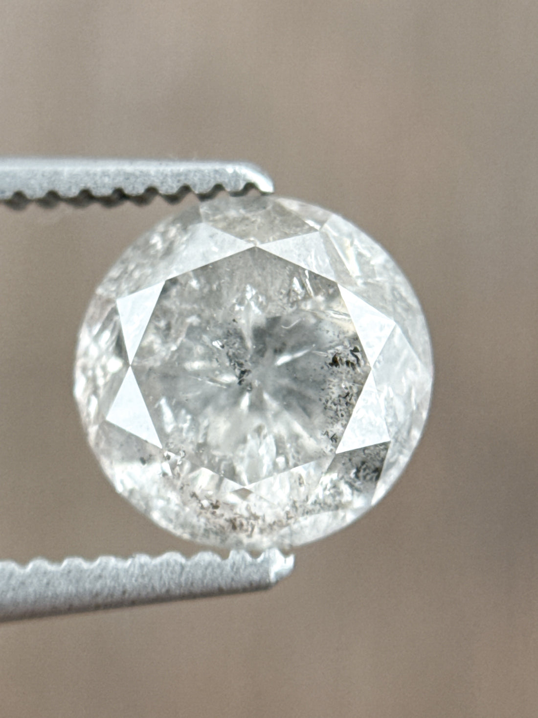 1.58 Ct Round Rose Cut Grey Natural Salt and Pepper Diamond
