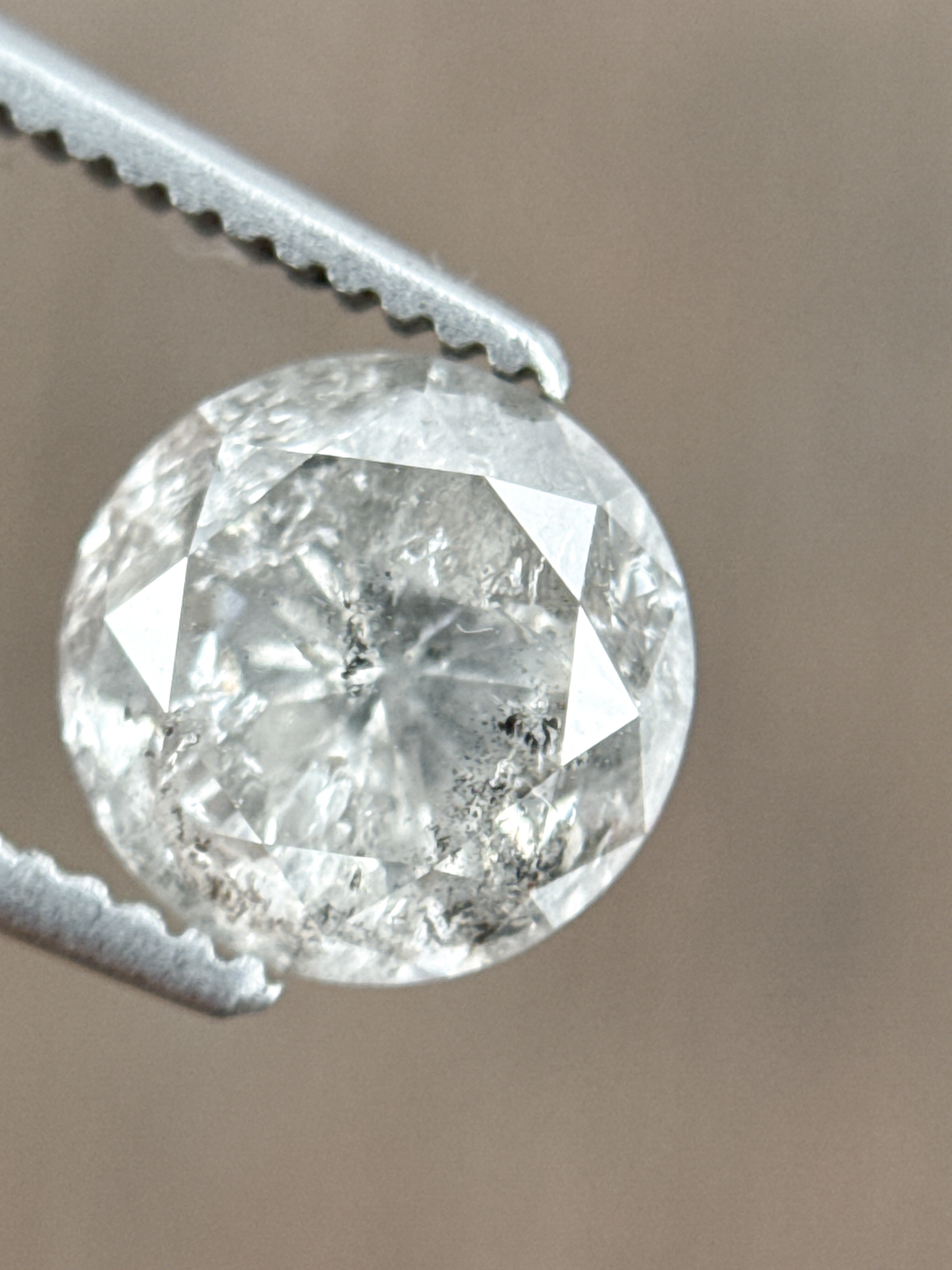 1.58 Ct Round Rose Cut Grey Natural Salt and Pepper Diamond