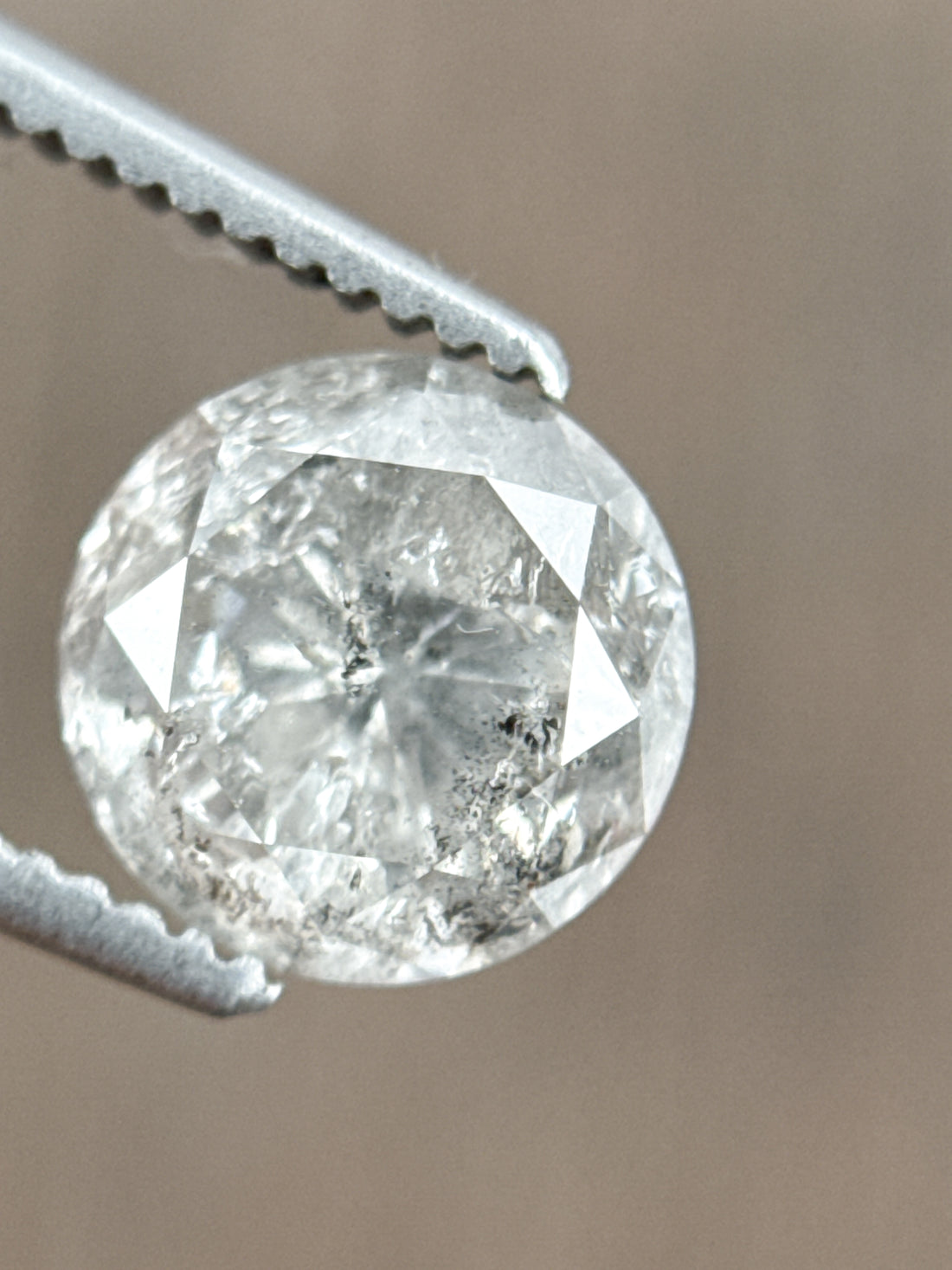 1.58 Ct Round Rose Cut Grey Natural Salt and Pepper Diamond