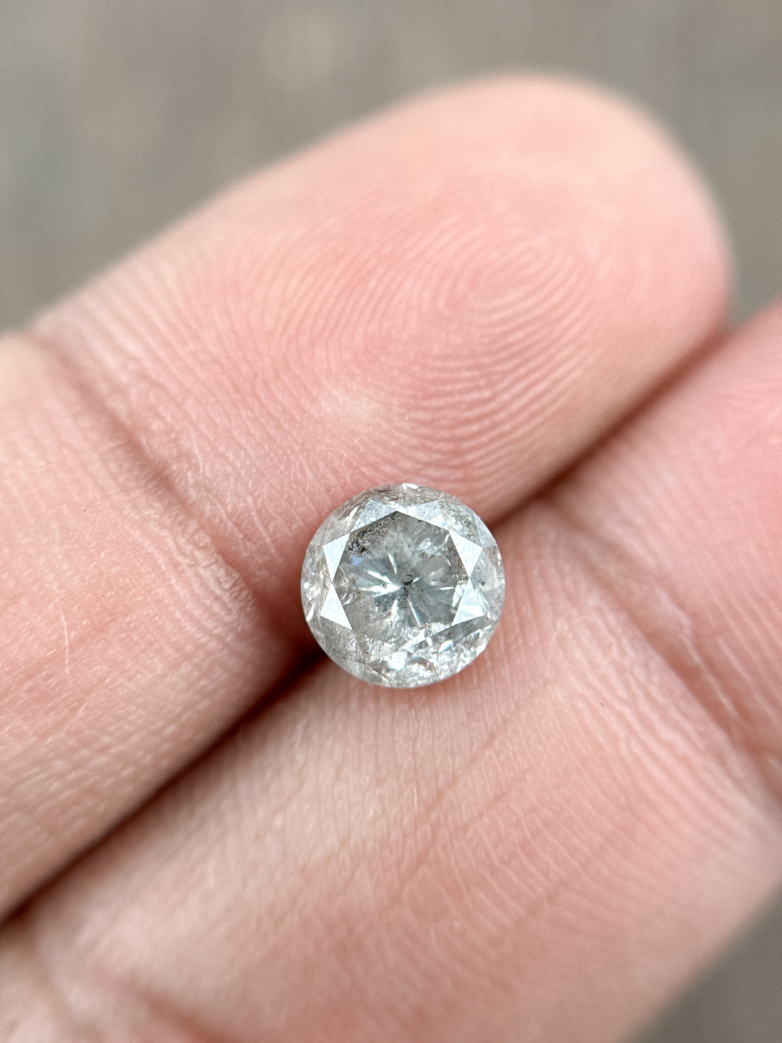 1.58 Ct Round Rose Cut Grey Natural Salt and Pepper Diamond