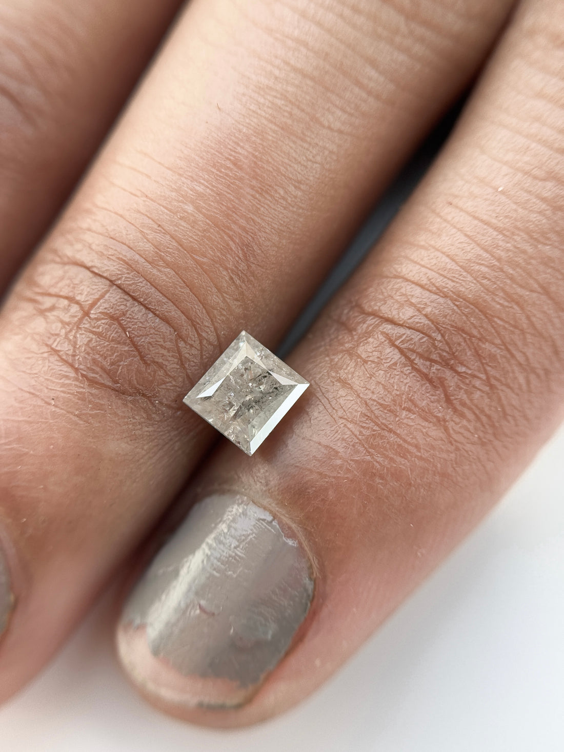 0.73 Ct Princess Rose Cut Grey Natural Salt and Pepper Diamond