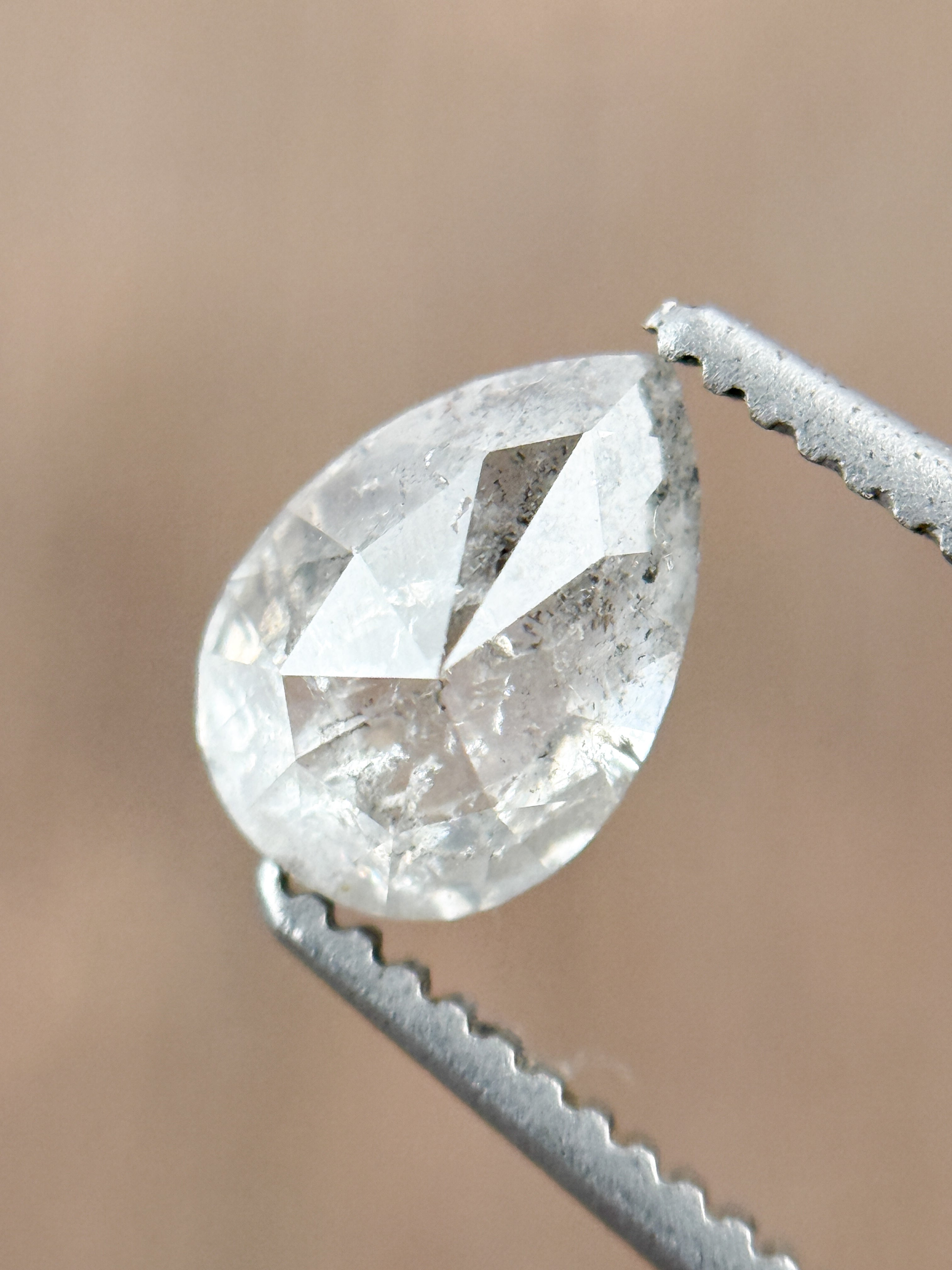 0.88 Ct Pear Rose Cut Grey Natural Salt and Pepper Diamond