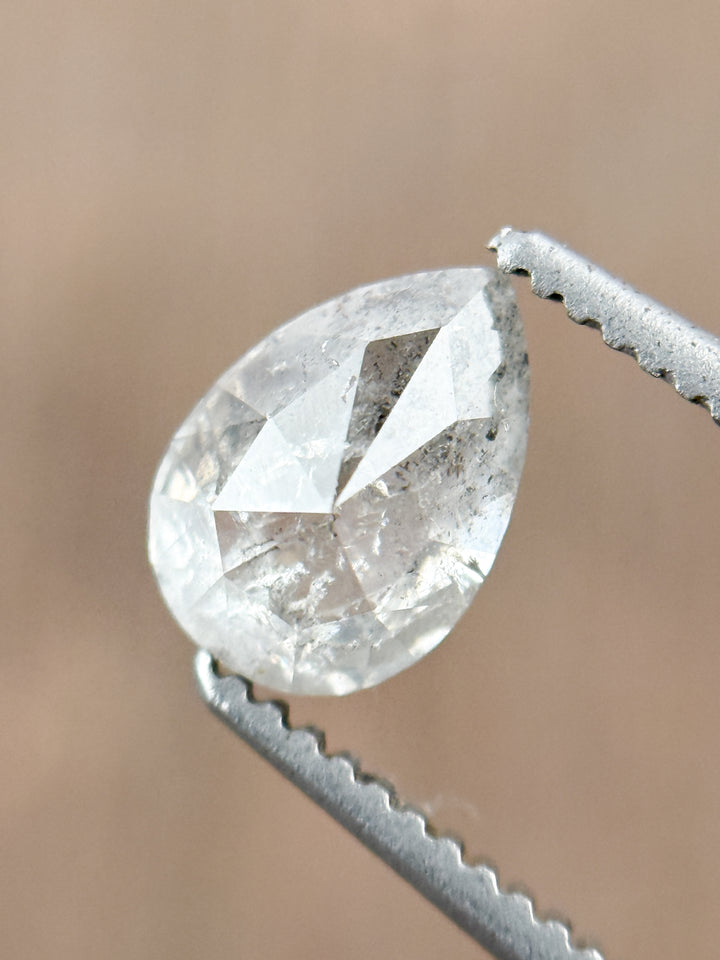 0.88 Ct Pear Rose Cut Grey Natural Salt and Pepper Diamond