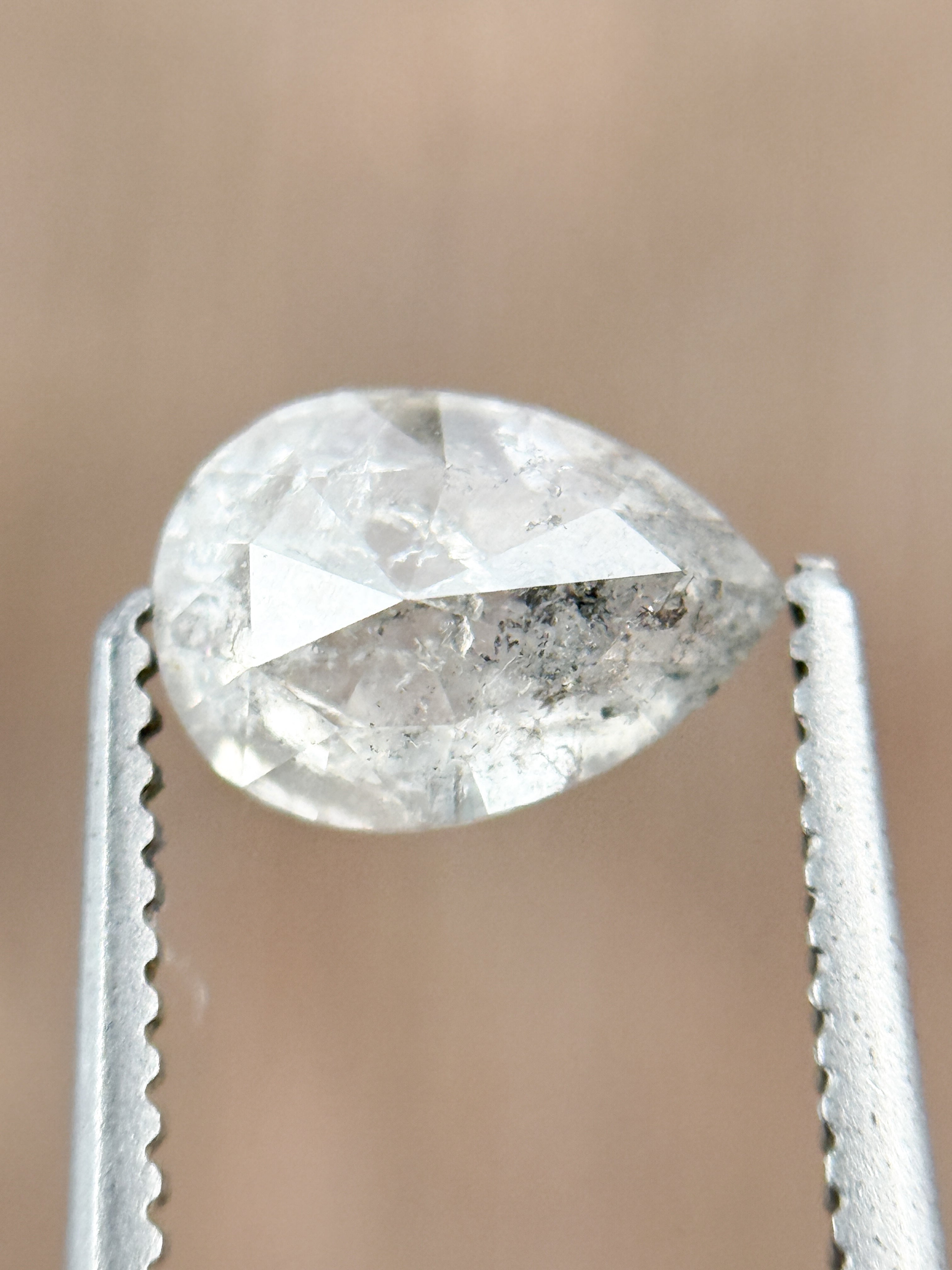 0.88 Ct Pear Rose Cut Grey Natural Salt and Pepper Diamond
