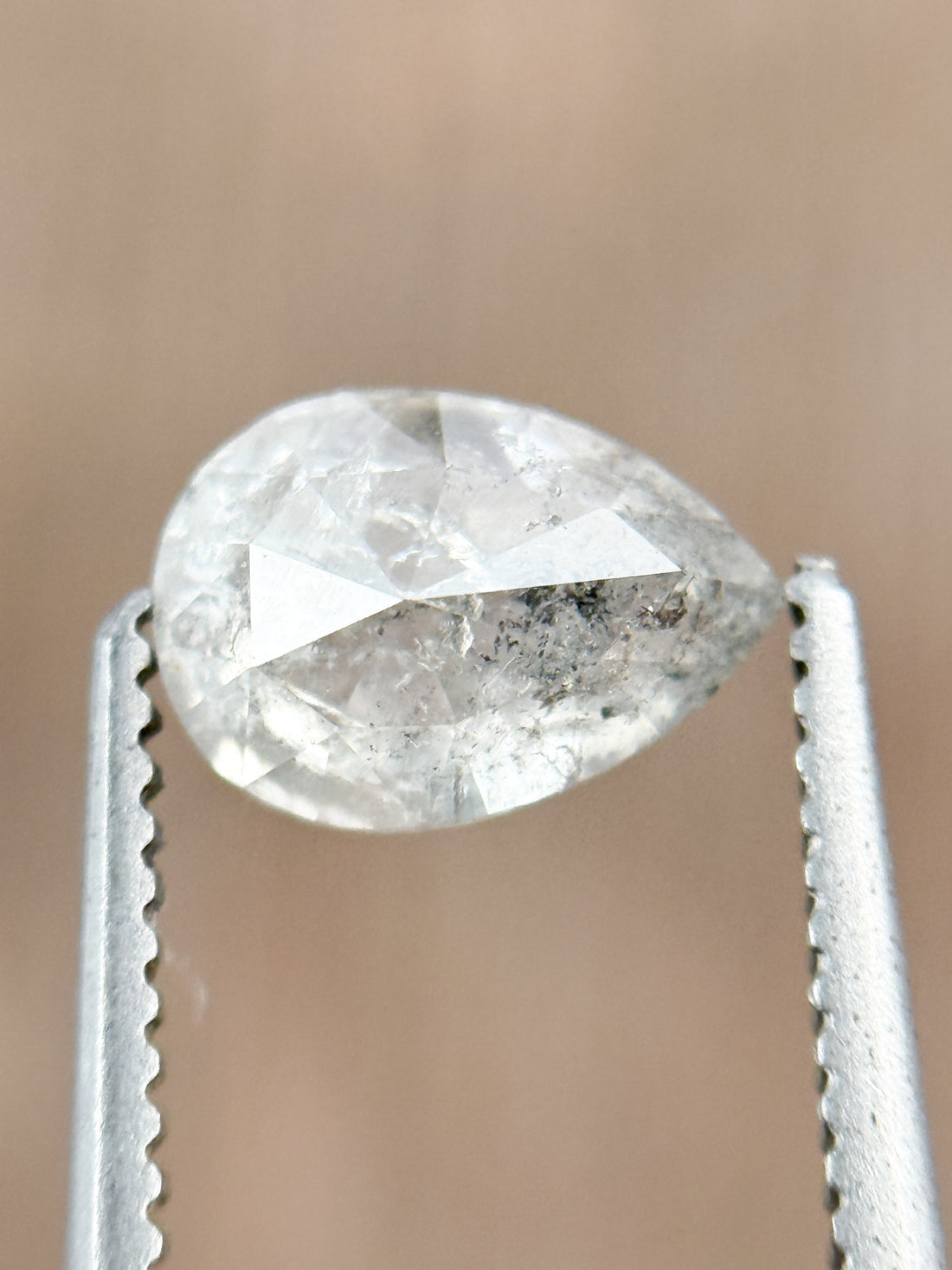 0.88 Ct Pear Rose Cut Grey Natural Salt and Pepper Diamond