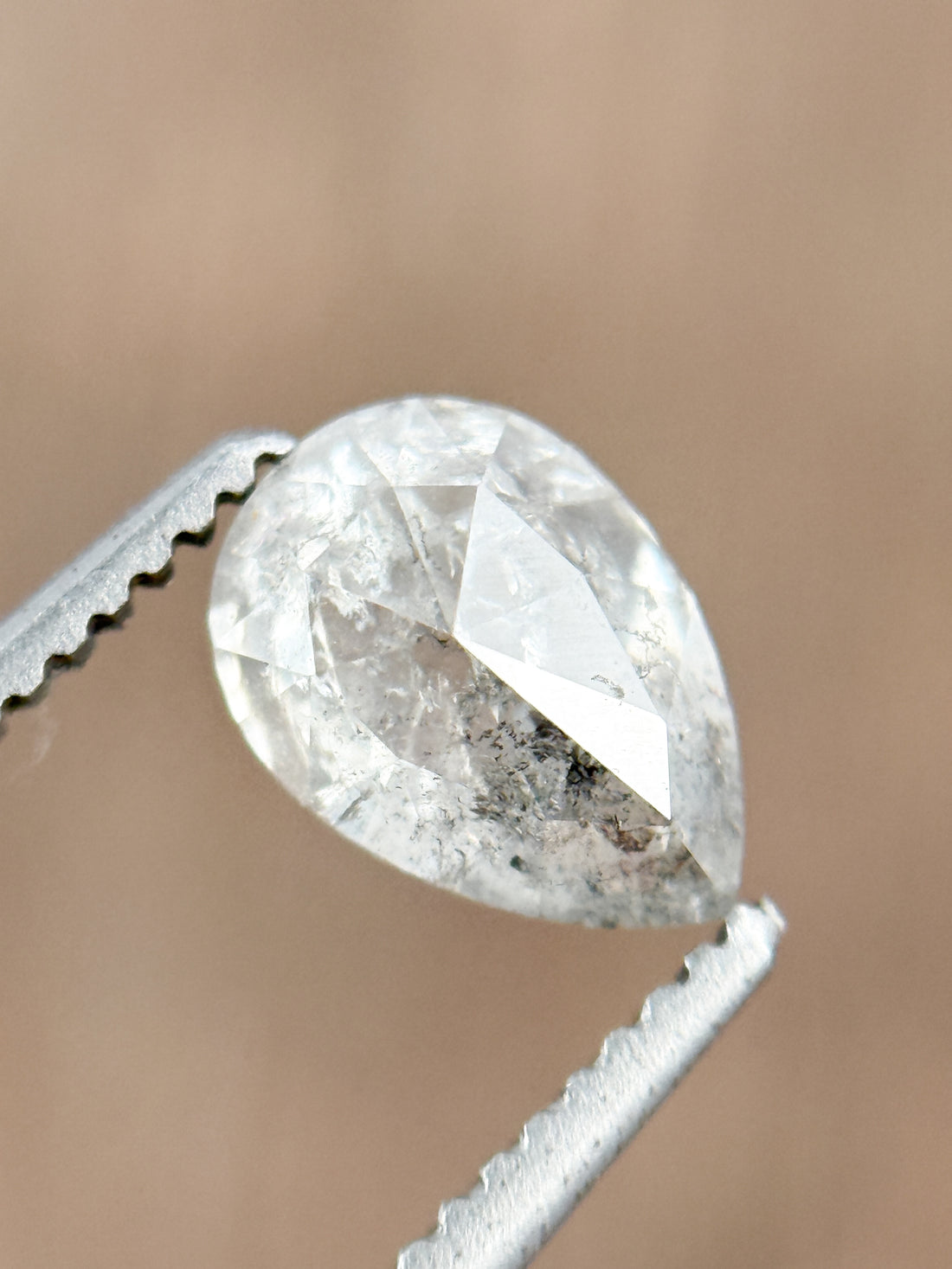 0.88 Ct Pear Rose Cut Grey Natural Salt and Pepper Diamond