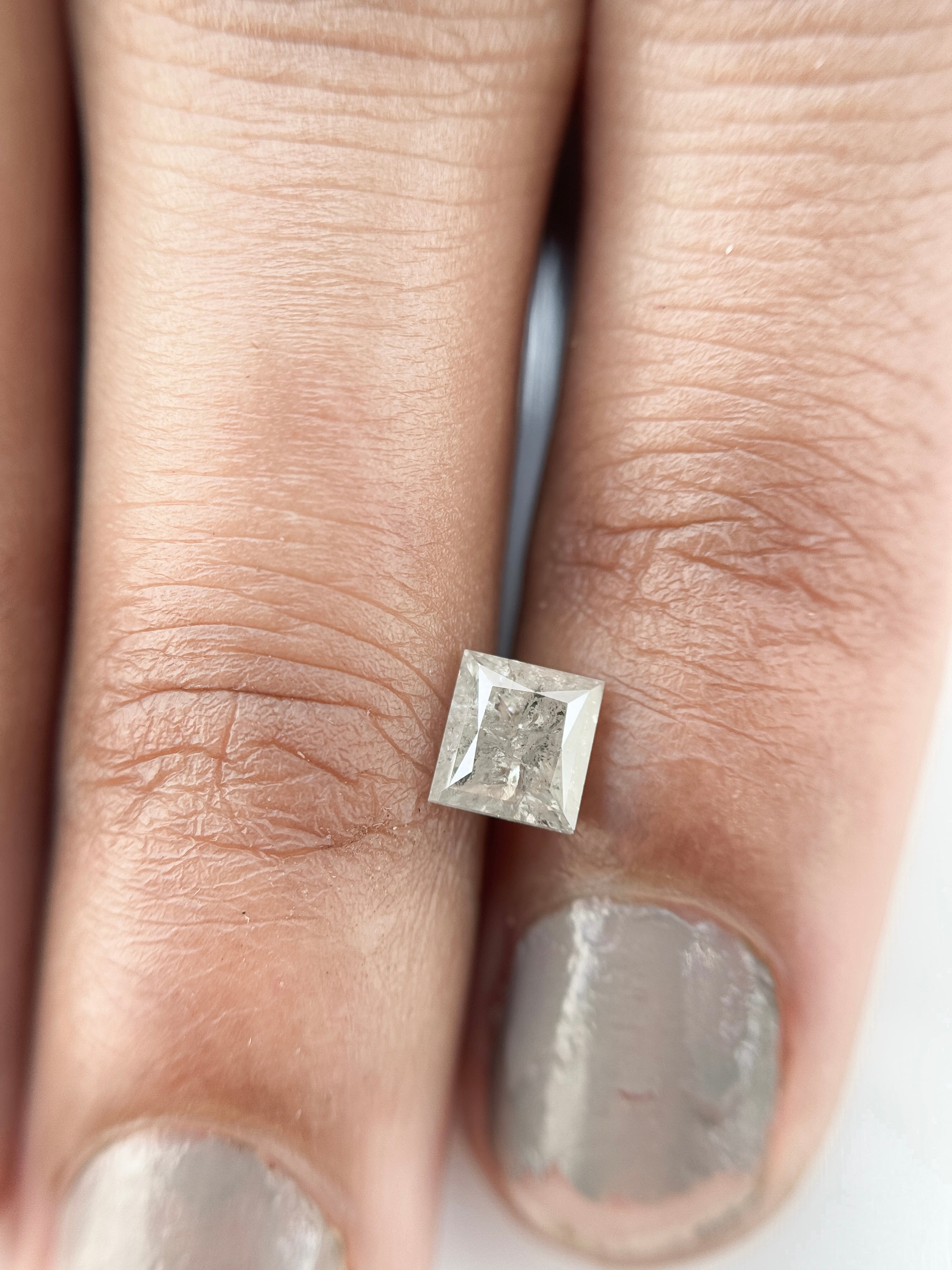 0.73 Ct Princess Rose Cut Grey Natural Salt and Pepper Diamond