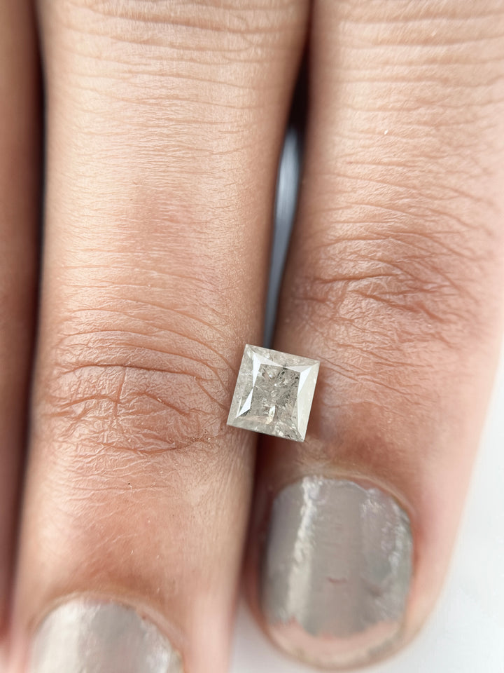 0.73 Ct Princess Rose Cut Grey Natural Salt and Pepper Diamond