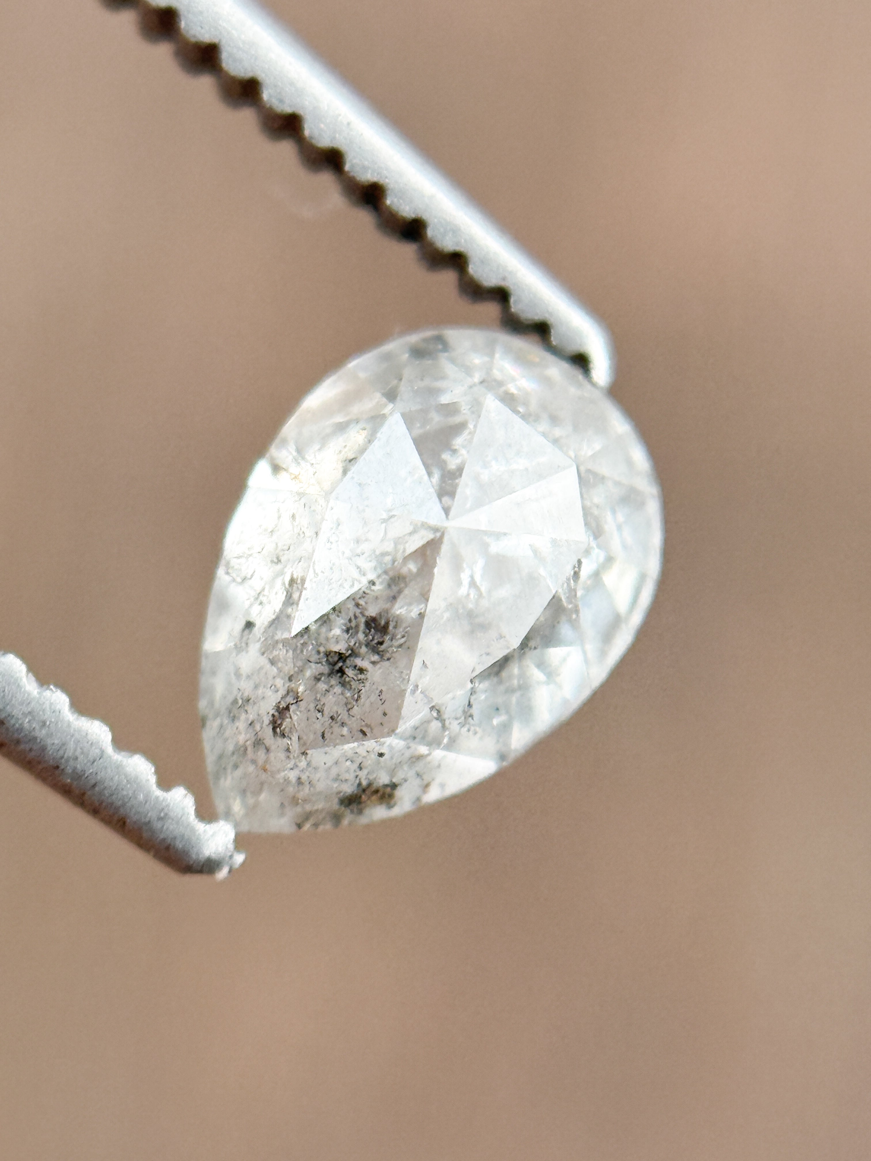 0.88 Ct Pear Rose Cut Grey Natural Salt and Pepper Diamond