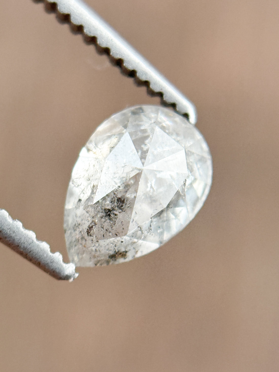 0.88 Ct Pear Rose Cut Grey Natural Salt and Pepper Diamond