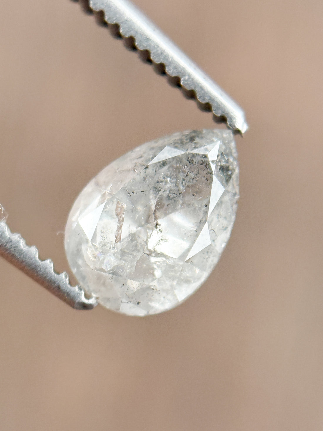 0.88 Ct Pear Rose Cut Grey Natural Salt and Pepper Diamond