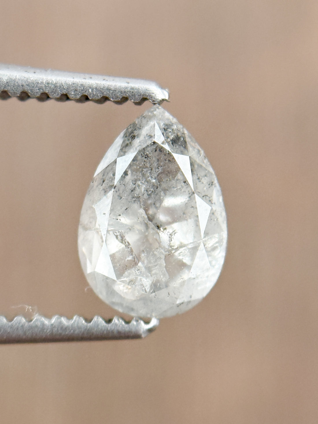 0.88 Ct Pear Rose Cut Grey Natural Salt and Pepper Diamond