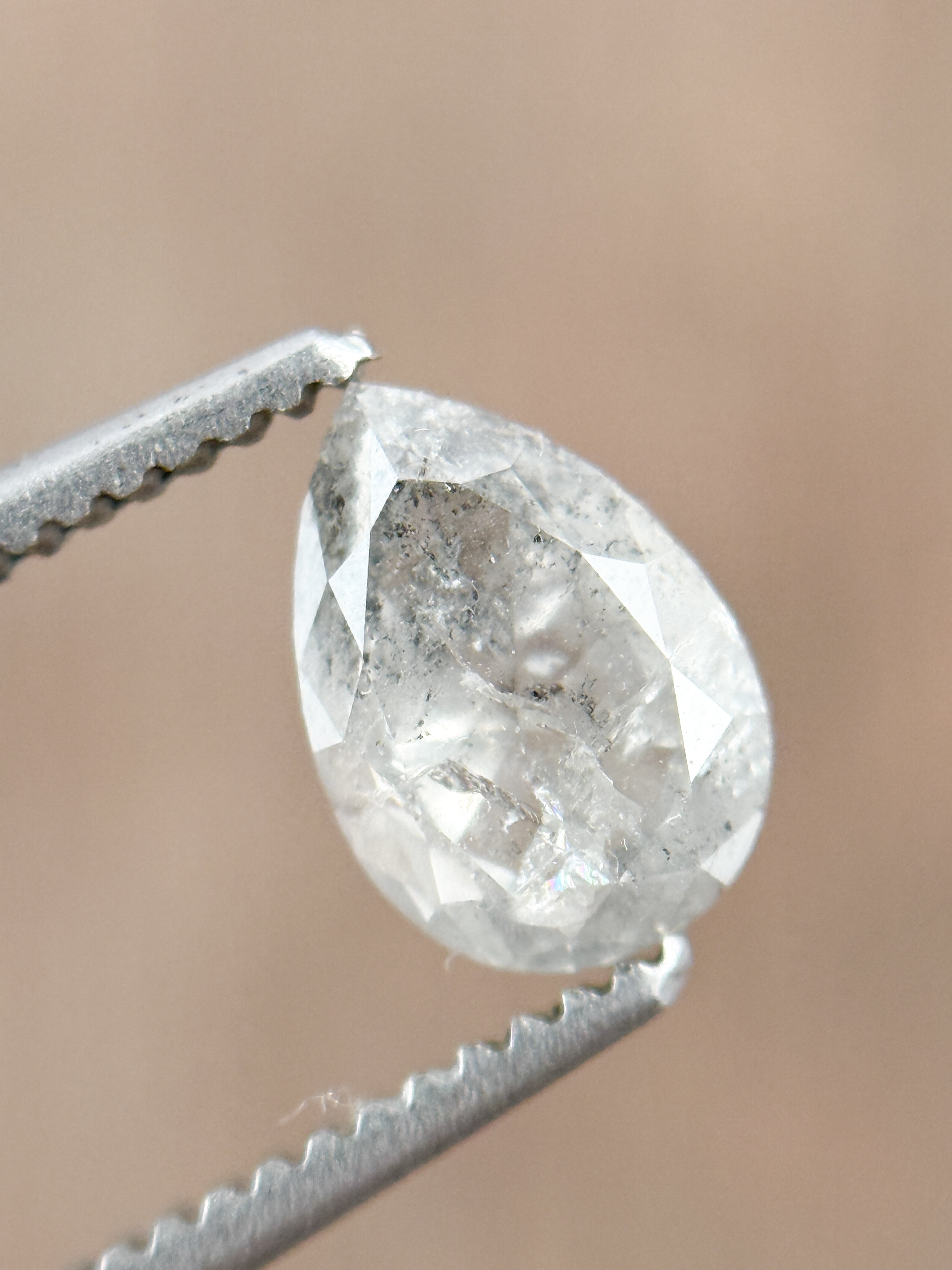 0.88 Ct Pear Rose Cut Grey Natural Salt and Pepper Diamond