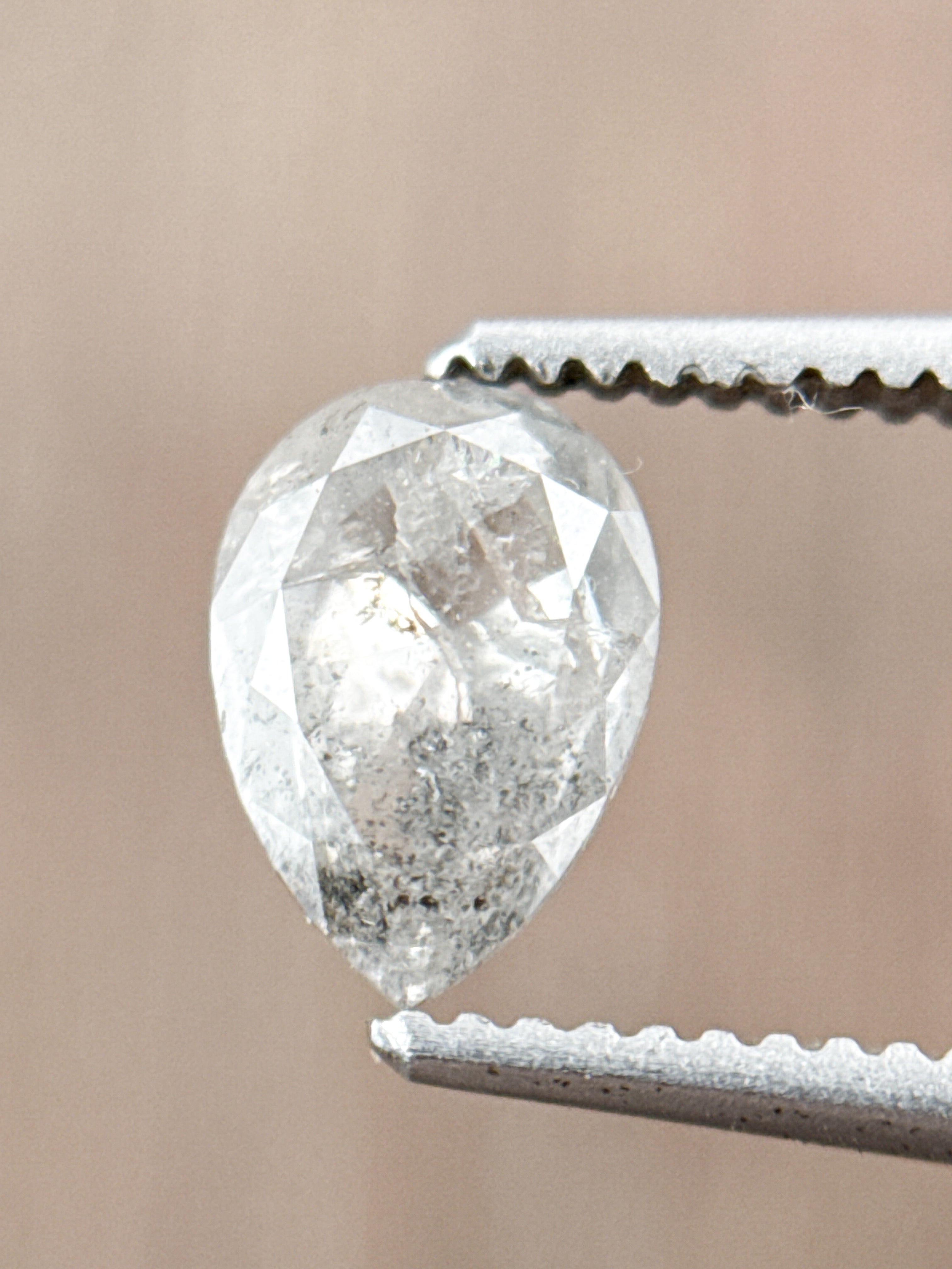 0.88 Ct Pear Rose Cut Grey Natural Salt and Pepper Diamond
