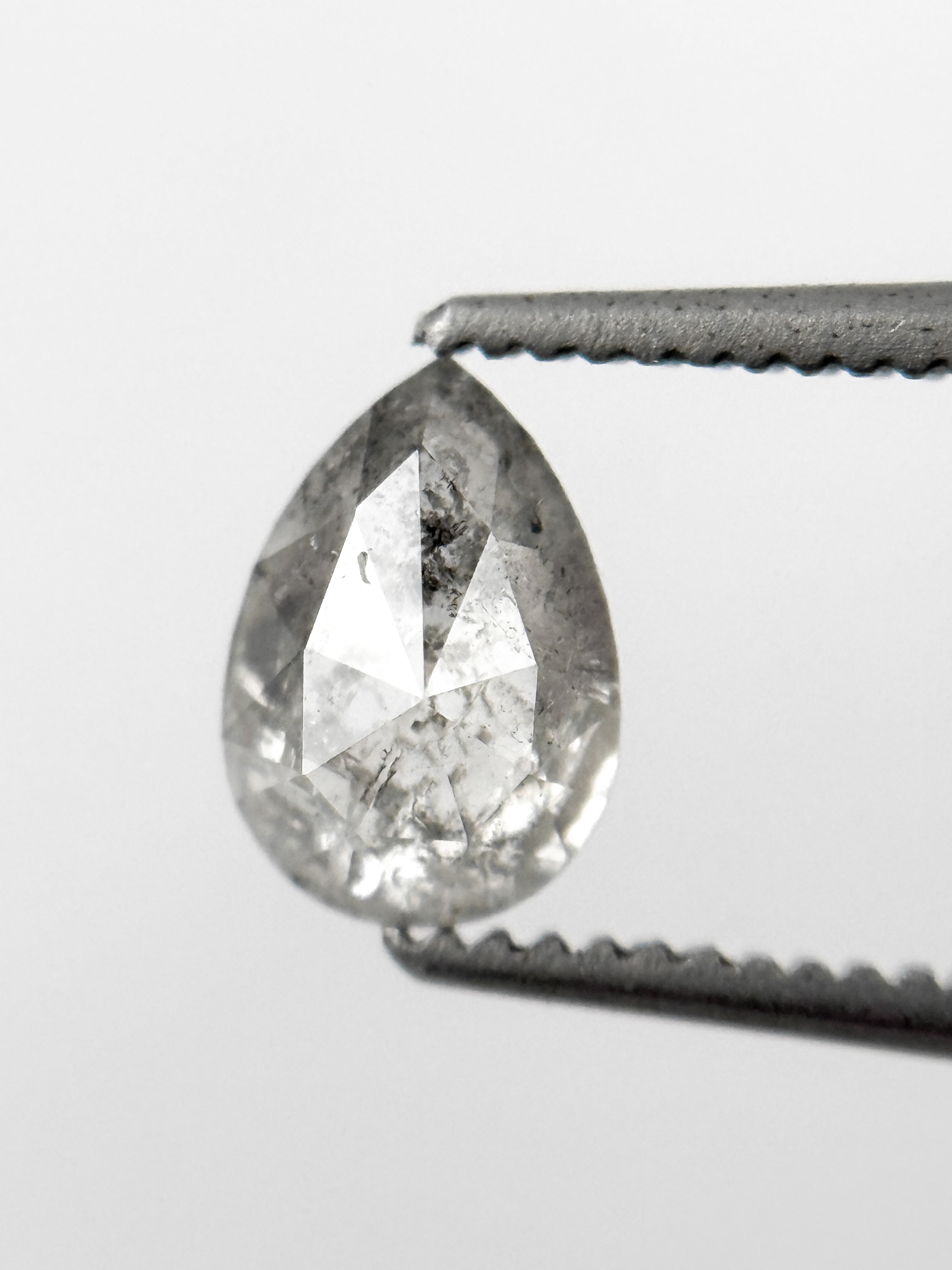 0.88 Ct Pear Rose Cut Grey Natural Salt and Pepper Diamond