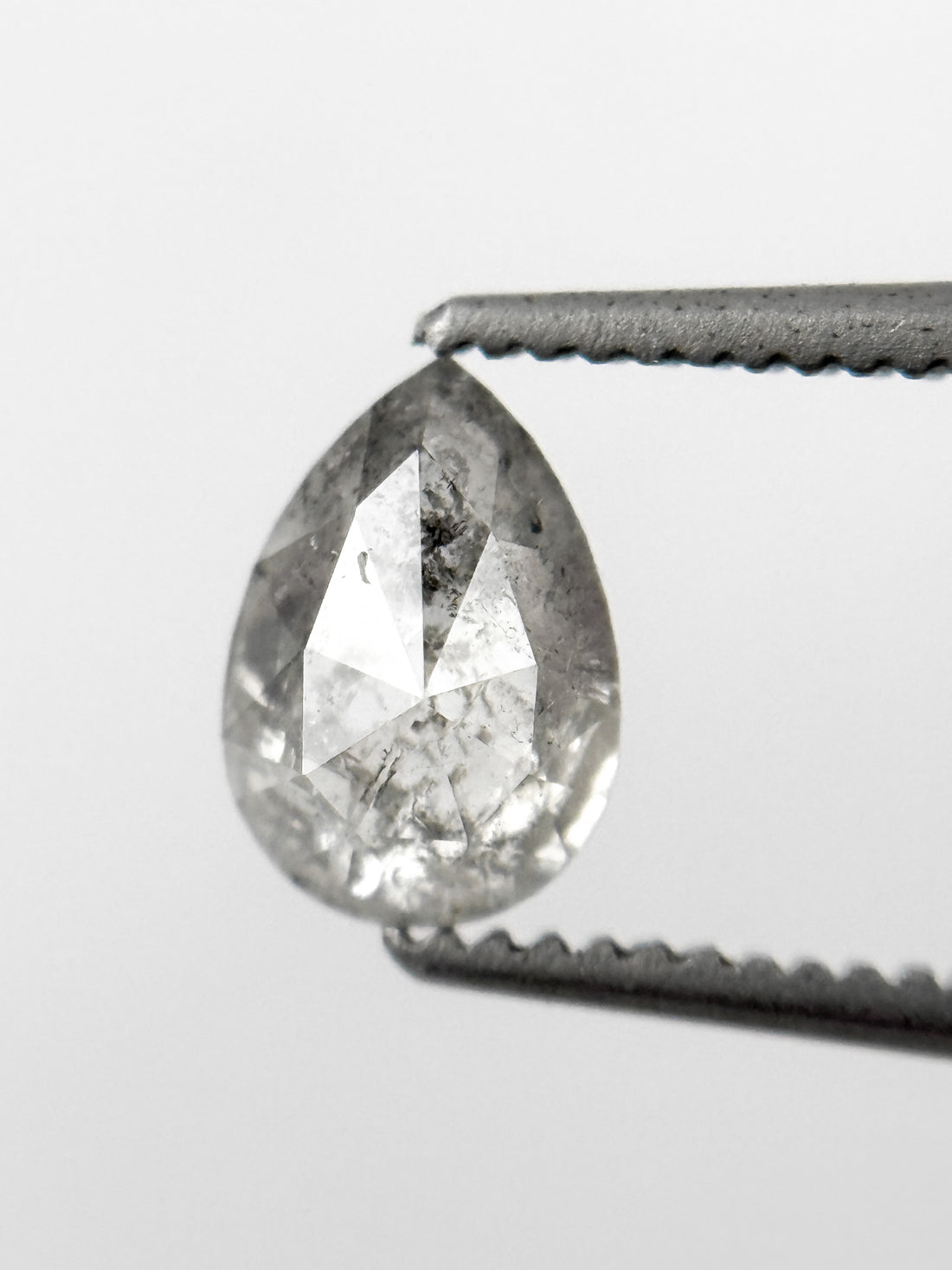 0.88 Ct Pear Rose Cut Grey Natural Salt and Pepper Diamond
