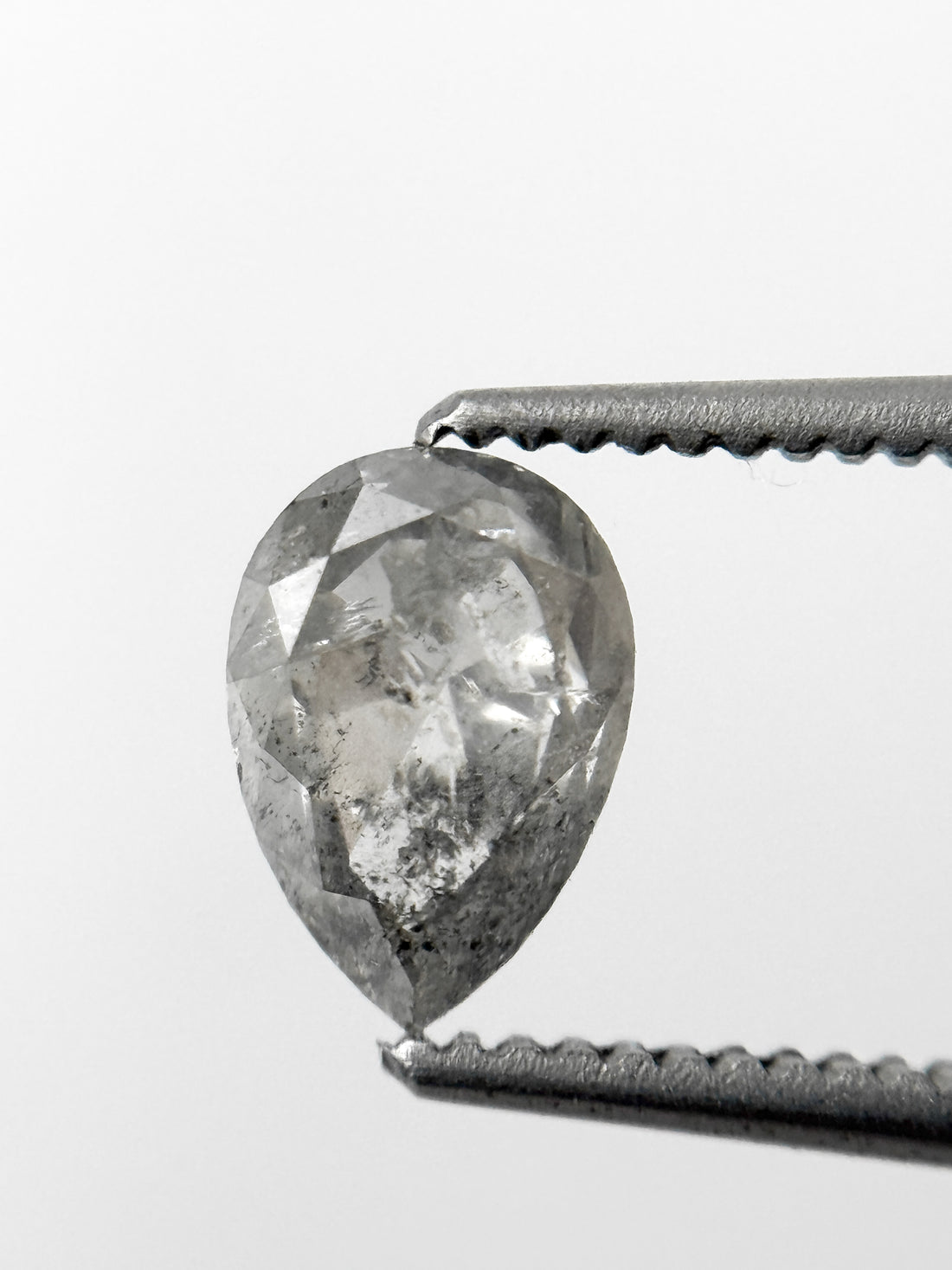 0.88 Ct Pear Rose Cut Grey Natural Salt and Pepper Diamond