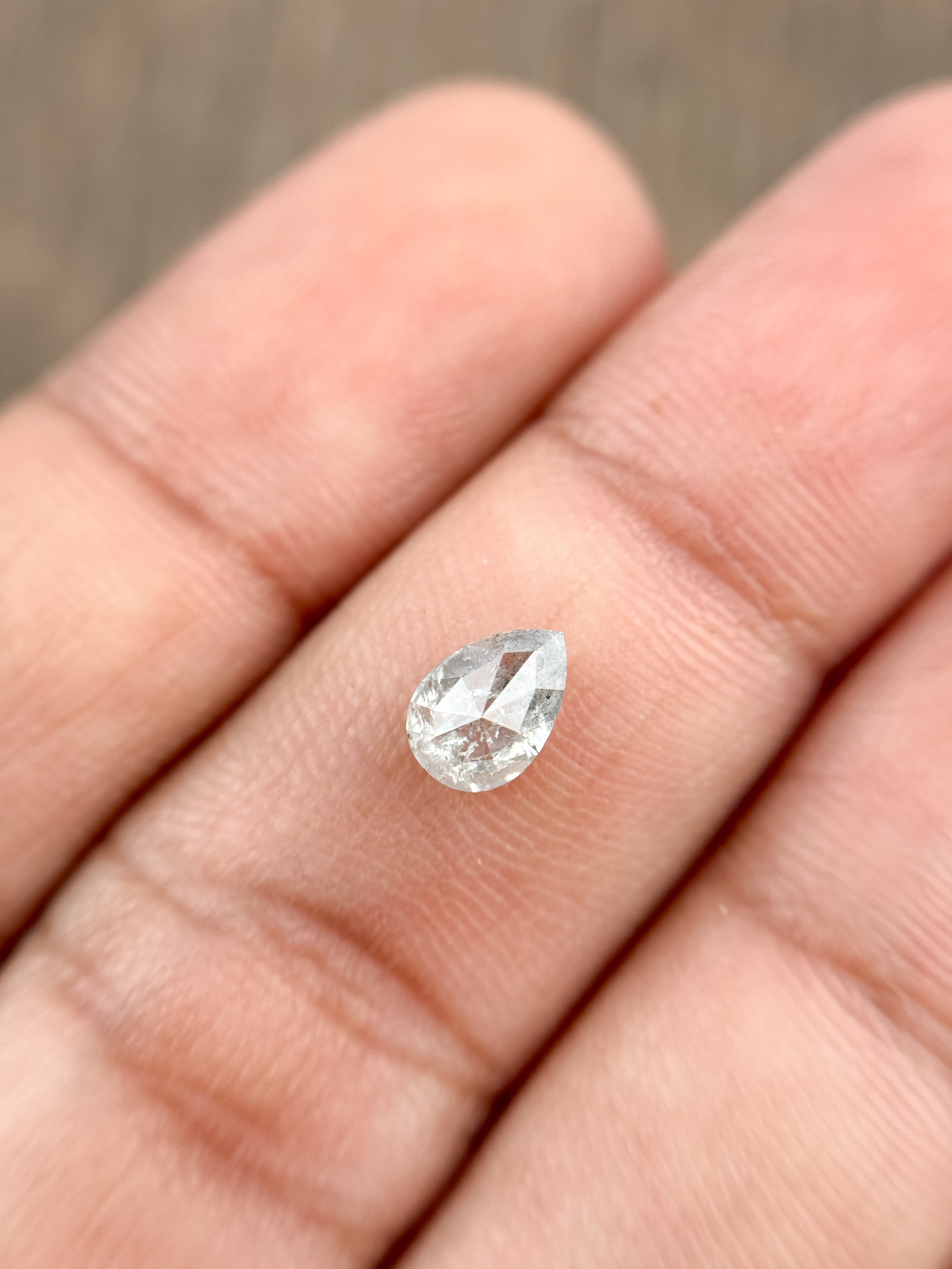 0.88 Ct Pear Rose Cut Grey Natural Salt and Pepper Diamond